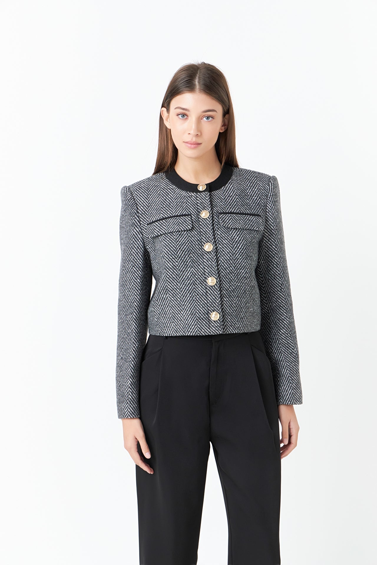 ENDLESS ROSE - Herringbone Contrast Blazer - BLAZERS available at Objectrare