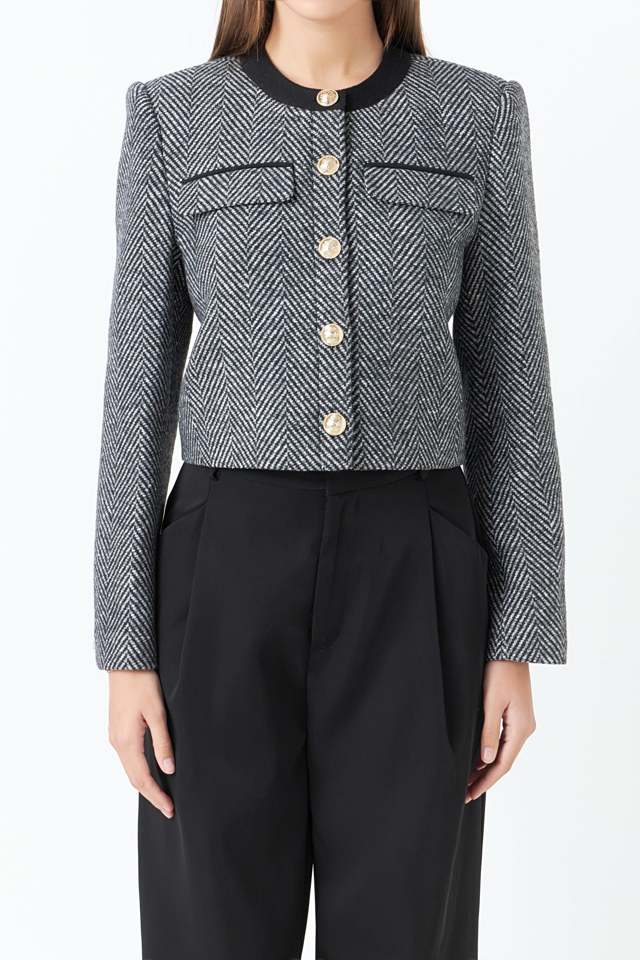 ENDLESS ROSE - Herringbone Contrast Blazer - BLAZERS available at Objectrare
