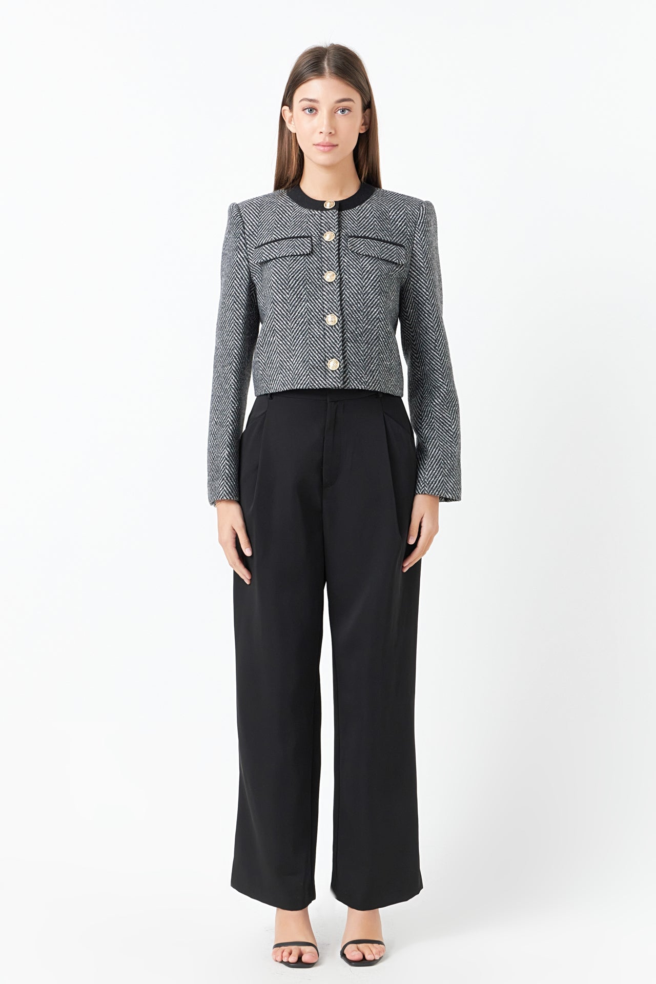 ENDLESS ROSE - Herringbone Contrast Blazer - BLAZERS available at Objectrare