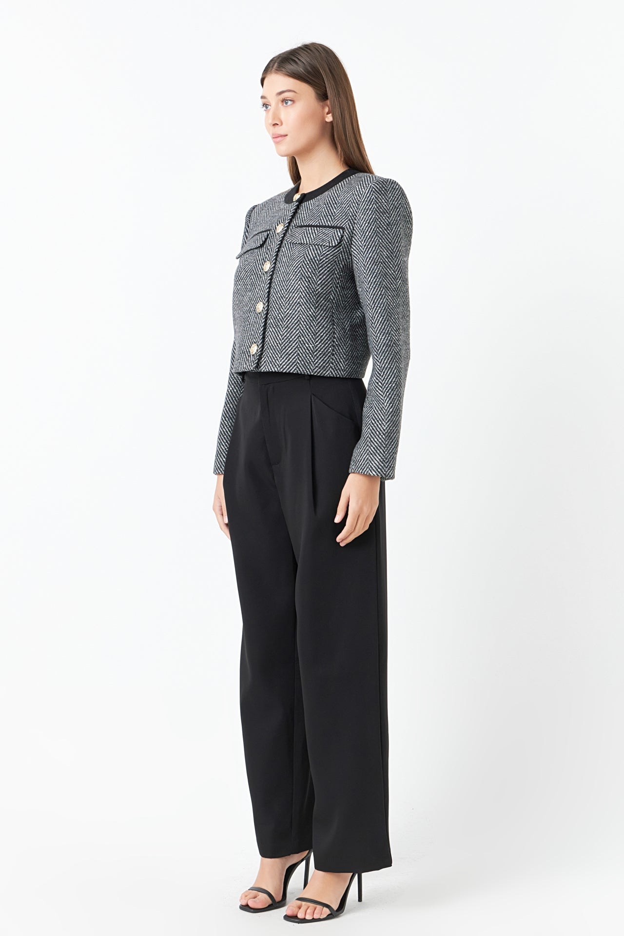 ENDLESS ROSE - Herringbone Contrast Blazer - BLAZERS available at Objectrare