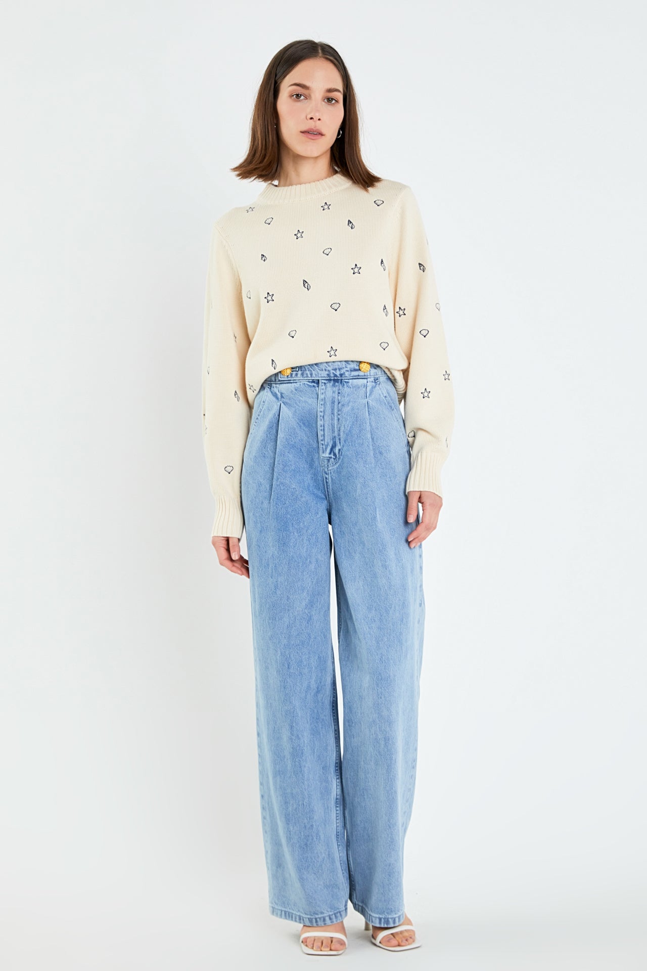 ENGLISH FACTORY - High-Waisted Button Detail Jeans - JEANS available at Objectrare