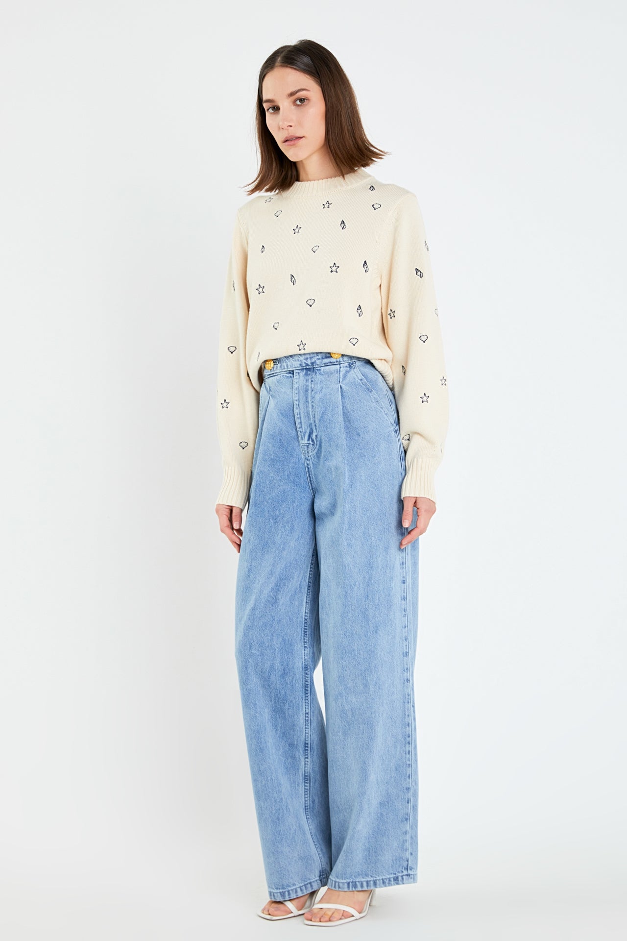 ENGLISH FACTORY - High-Waisted Button Detail Jeans - JEANS available at Objectrare
