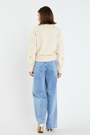 ENGLISH FACTORY - High-Waisted Button Detail Jeans - JEANS available at Objectrare