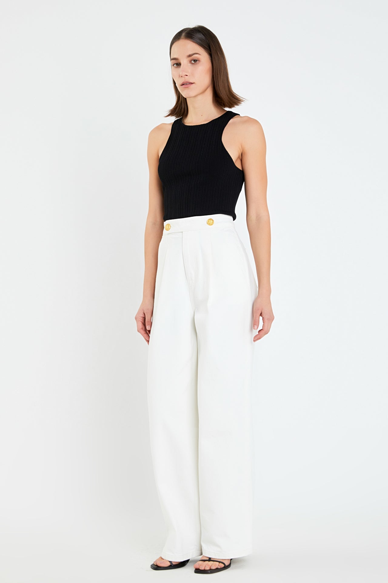 ENGLISH FACTORY - High-Waisted Button Detail Jeans - JEANS available at Objectrare