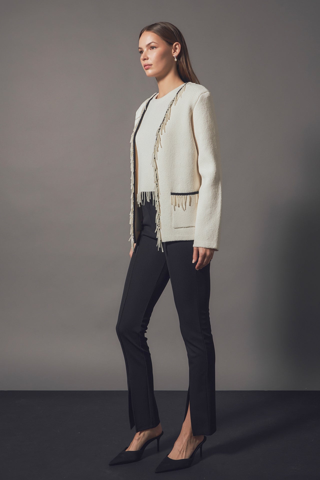 ENDLESS ROSE - Pearl Trim Knit Cardigan - JACKETS available at Objectrare