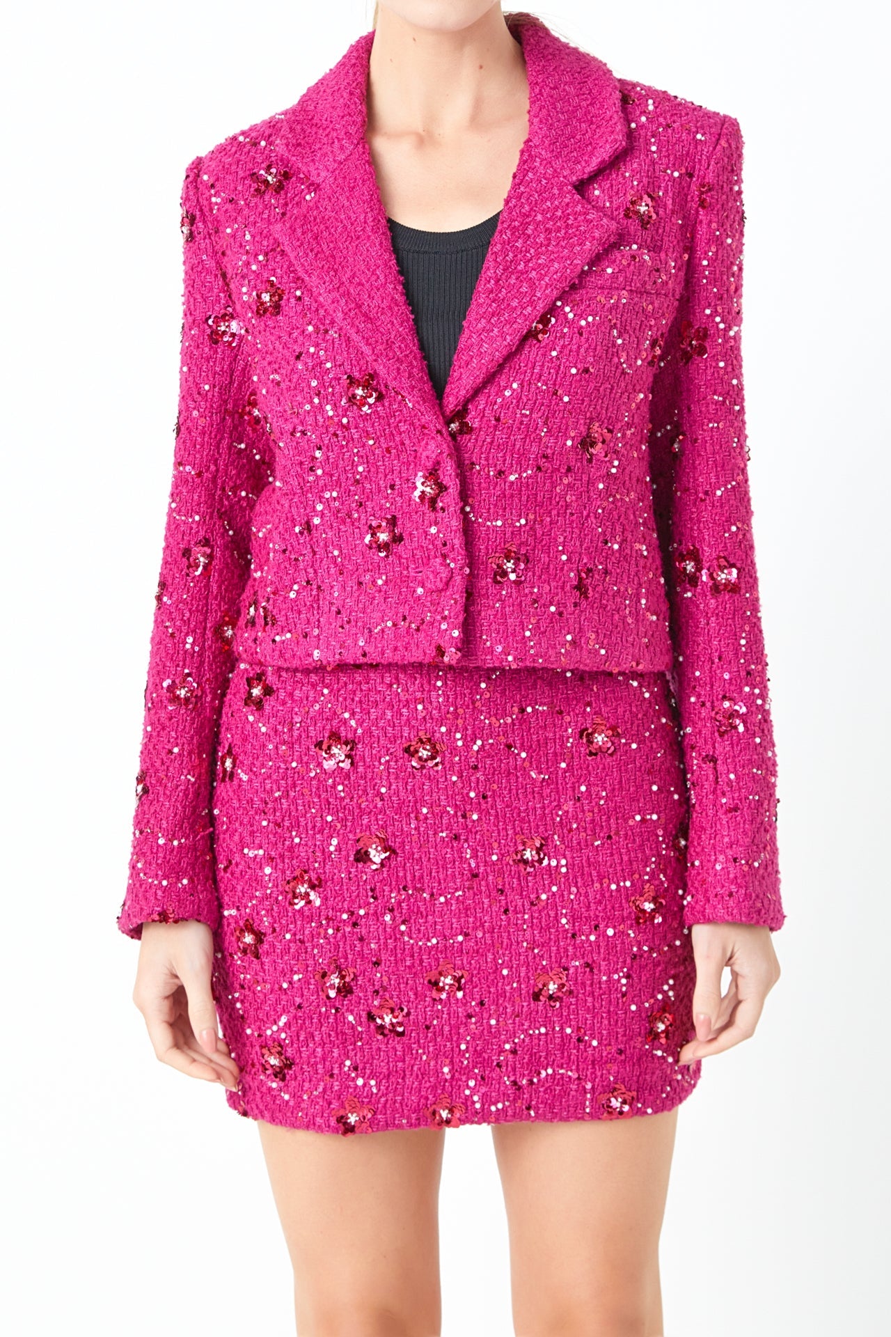 ENDLESS ROSE - Sequins Cropped Blazer - JACKETS available at Objectrare