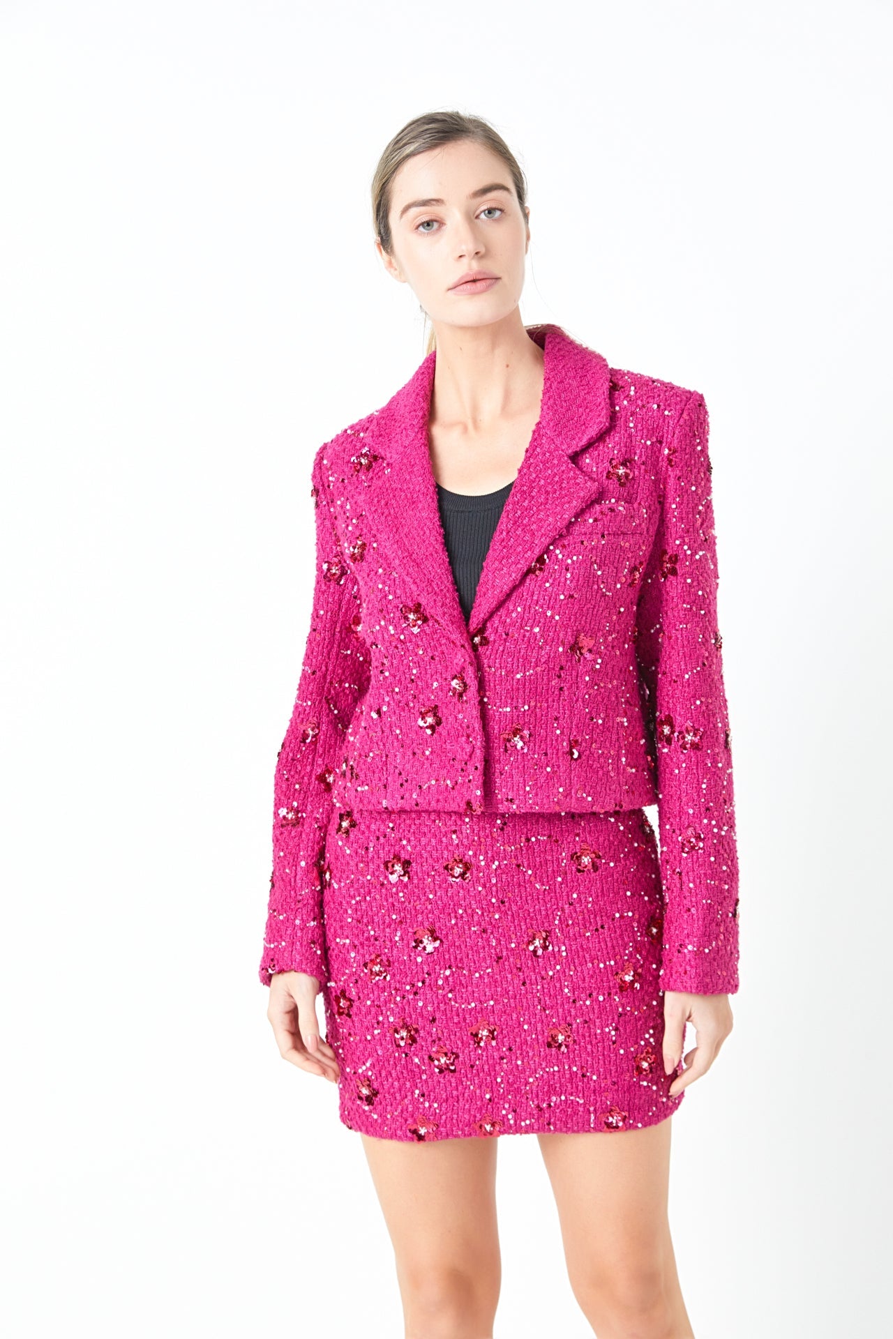 ENDLESS ROSE - Sequins Cropped Blazer - JACKETS available at Objectrare