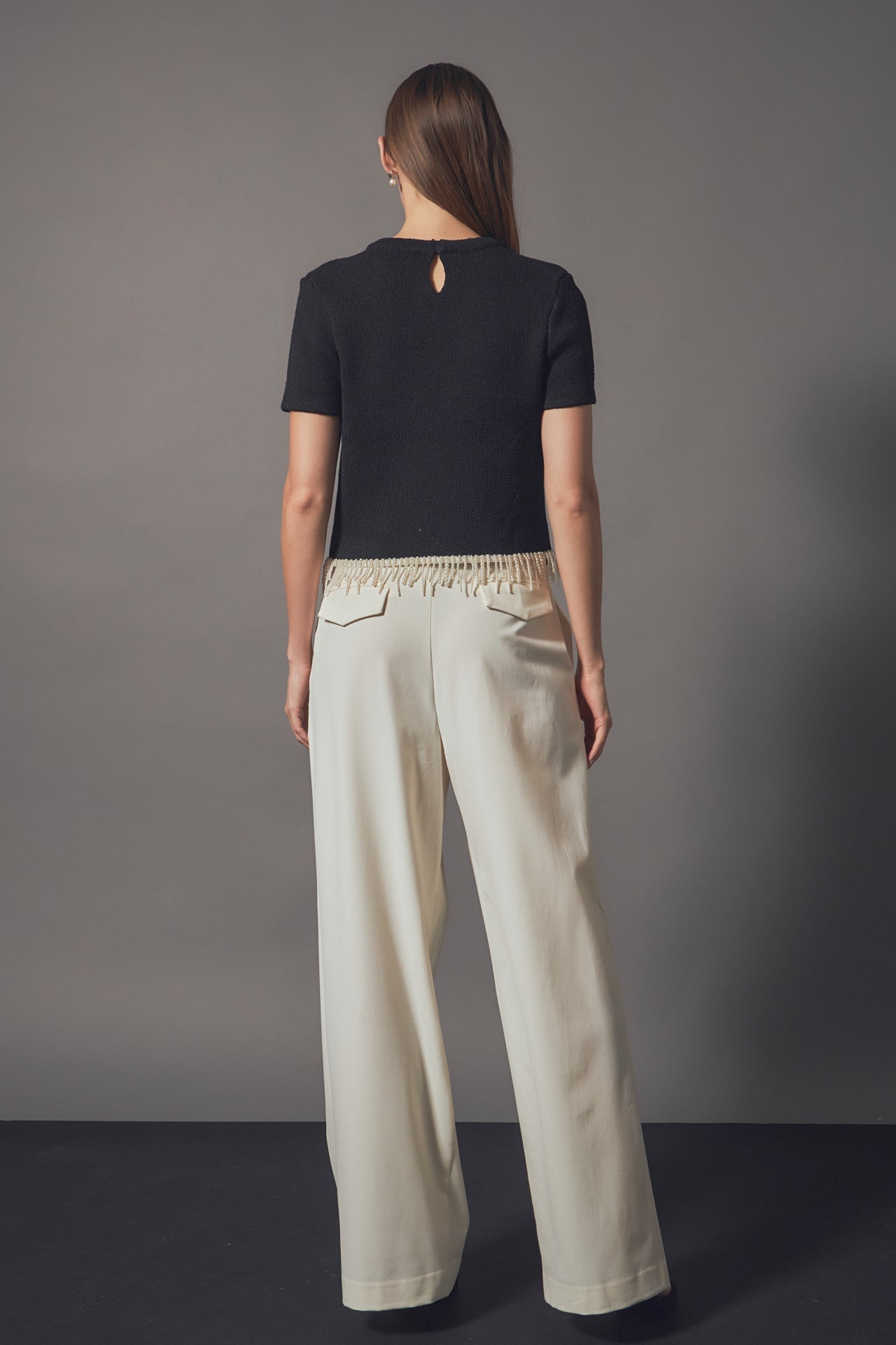 ENDLESS ROSE - Premium Pearl Trim Knit Top - TOPS available at Objectrare