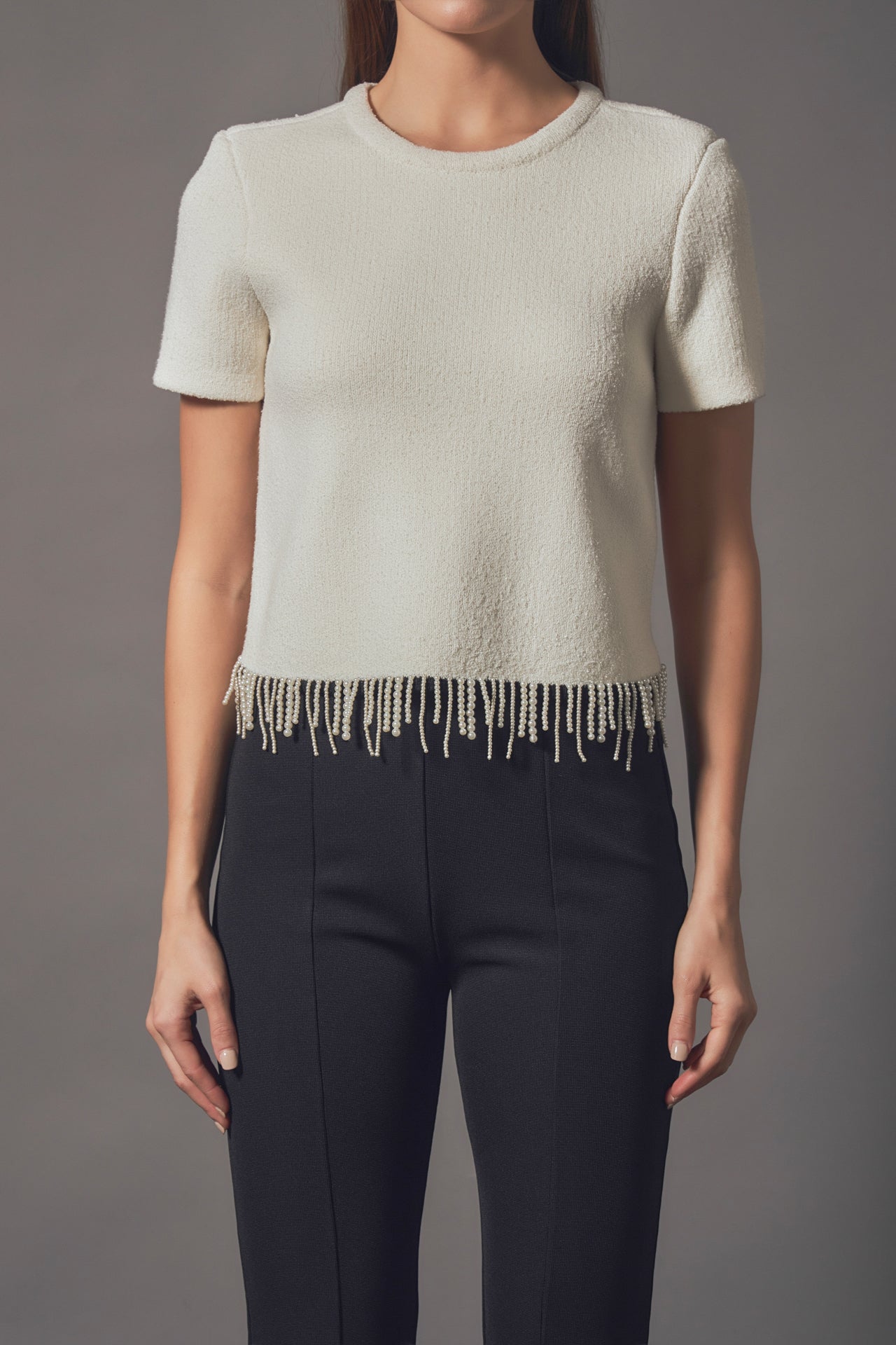 ENDLESS ROSE - Premium Pearl Trim Knit Top - TOPS available at Objectrare
