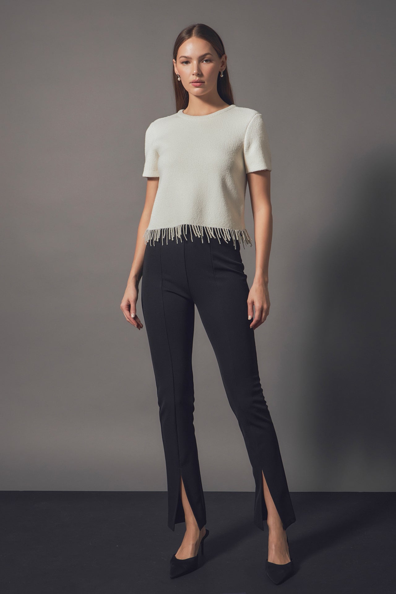 ENDLESS ROSE - Premium Pearl Trim Knit Top - TOPS available at Objectrare