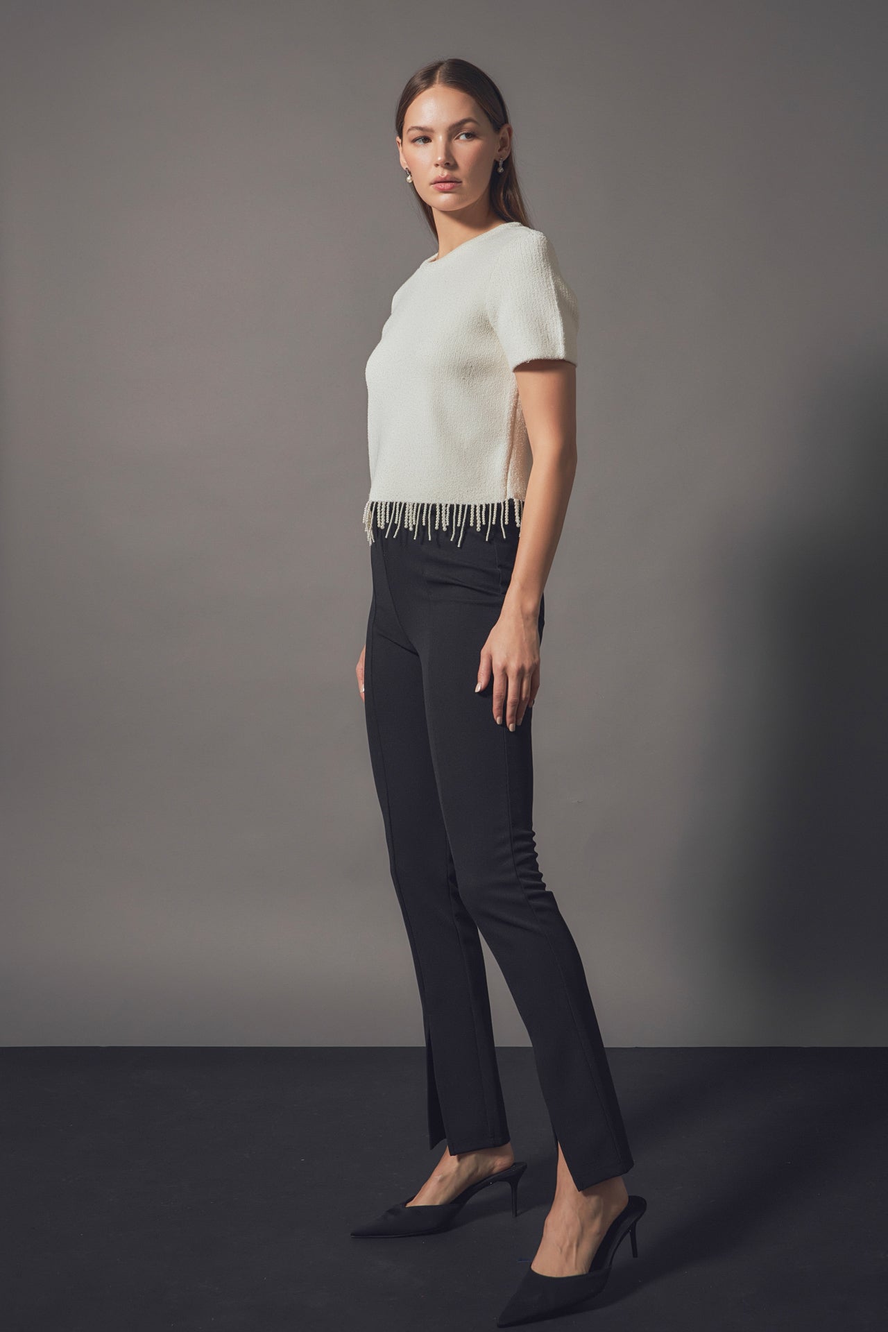 ENDLESS ROSE - Premium Pearl Trim Knit Top - TOPS available at Objectrare