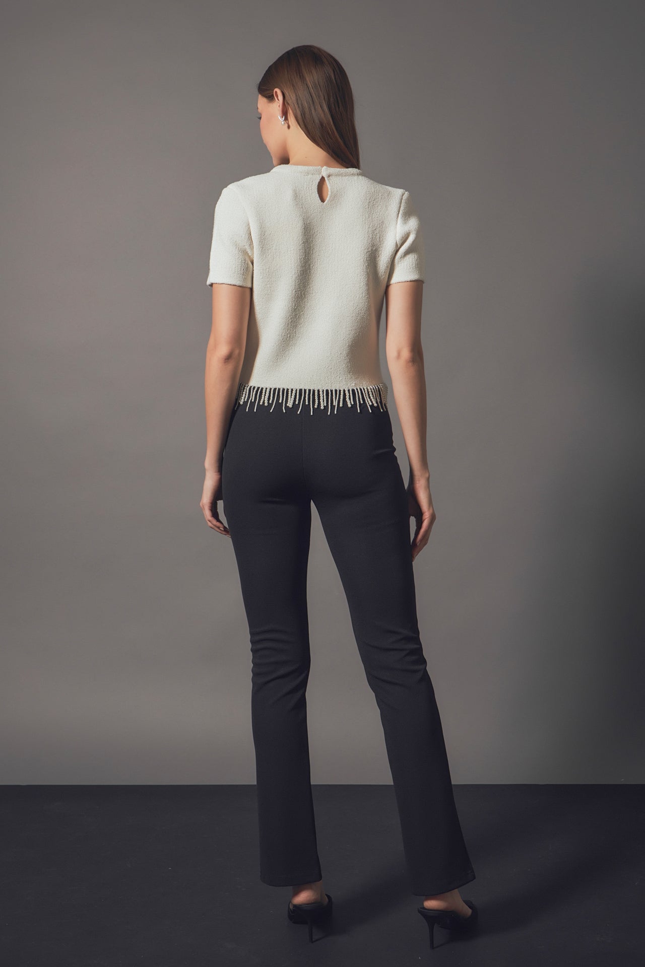 ENDLESS ROSE - Premium Pearl Trim Knit Top - TOPS available at Objectrare