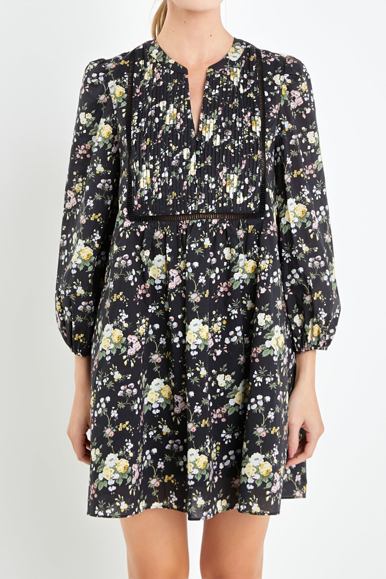 ENGLISH FACTORY - Pintuck Floral Mini Dress - DRESSES available at Objectrare