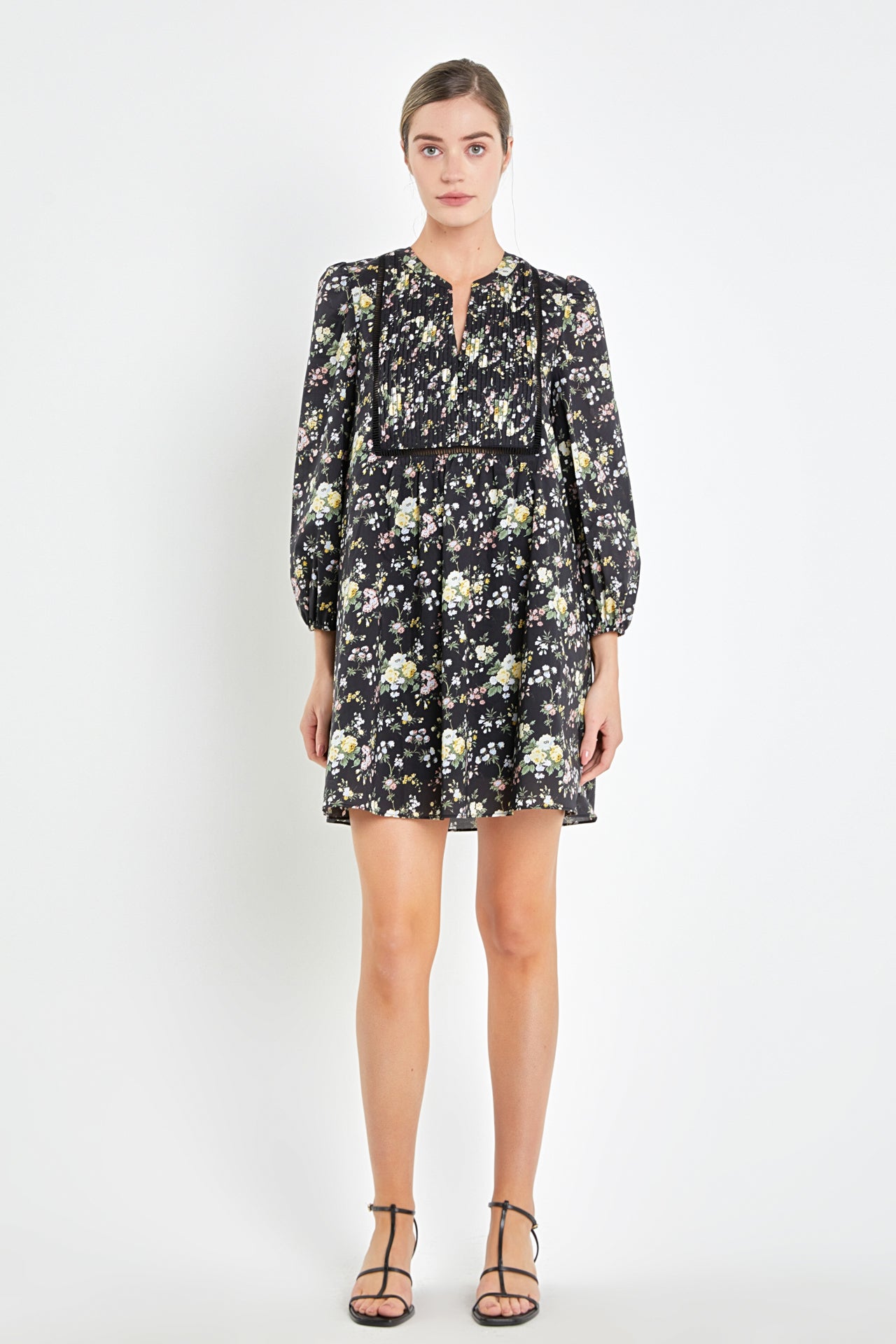 ENGLISH FACTORY - Pintuck Floral Mini Dress - DRESSES available at Objectrare