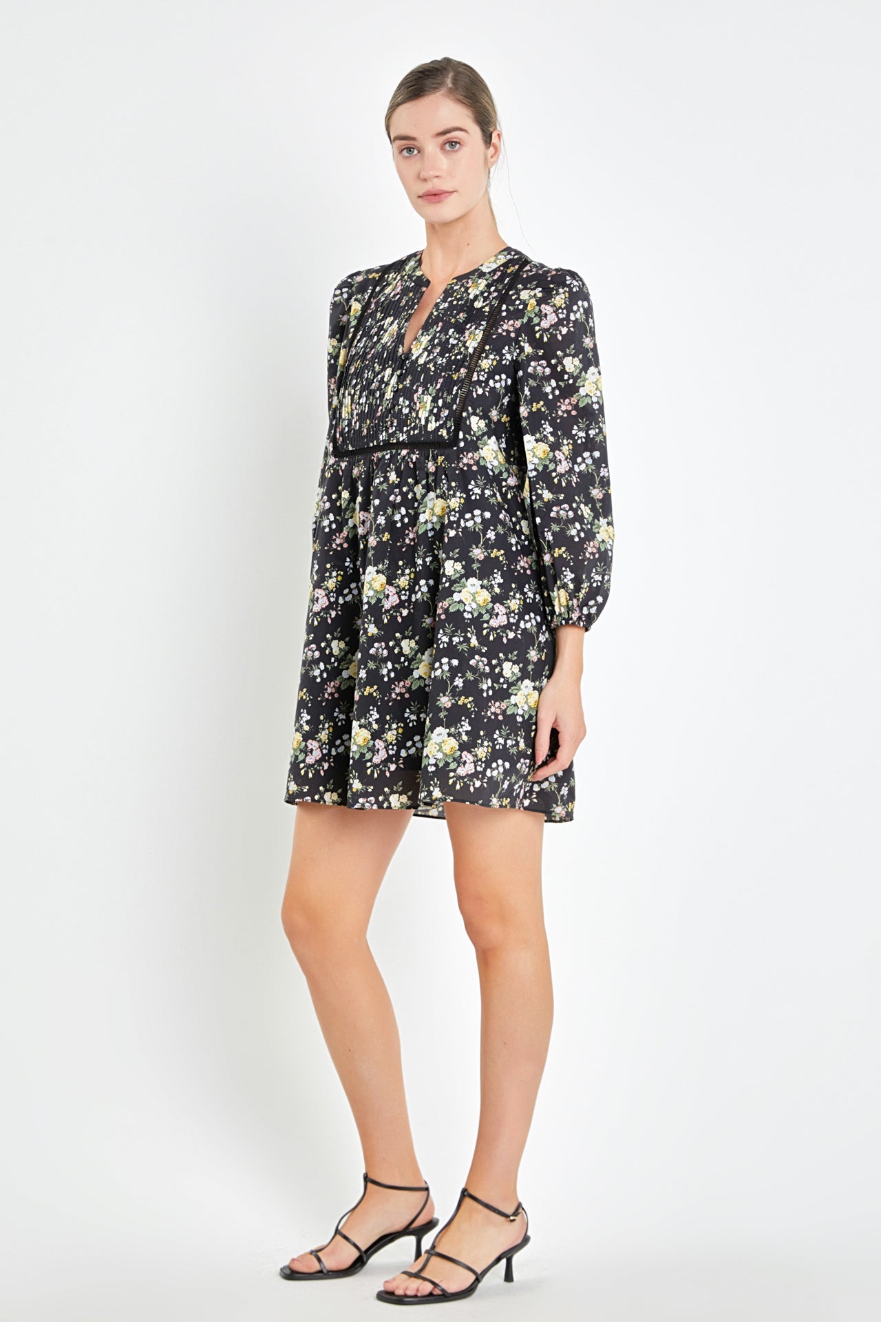 ENGLISH FACTORY - Pintuck Floral Mini Dress - DRESSES available at Objectrare