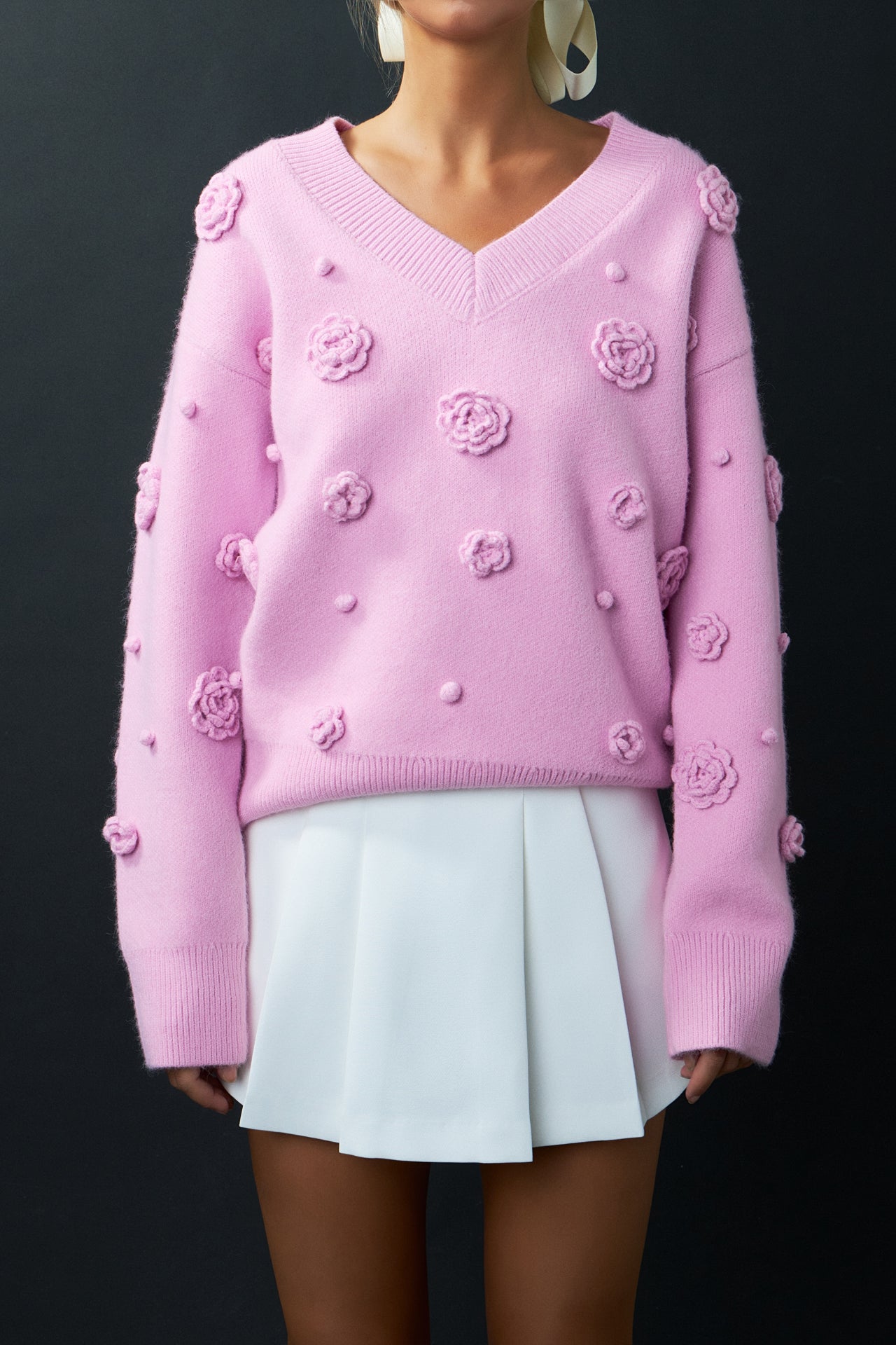 ENGLISH FACTORY - Flower V-neckline Sweater - TOPS available at Objectrare