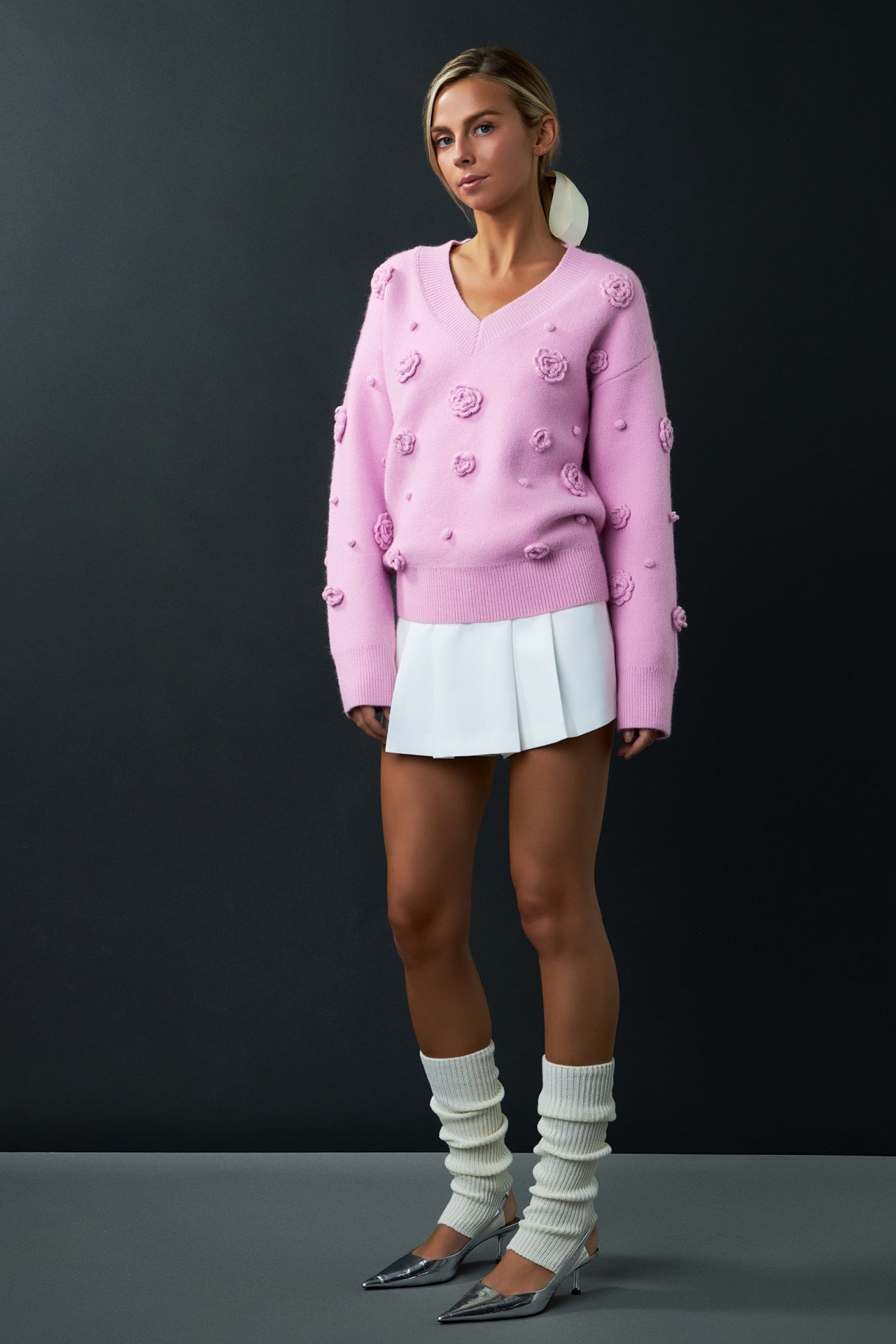 ENGLISH FACTORY - Flower V-neckline Sweater - TOPS available at Objectrare