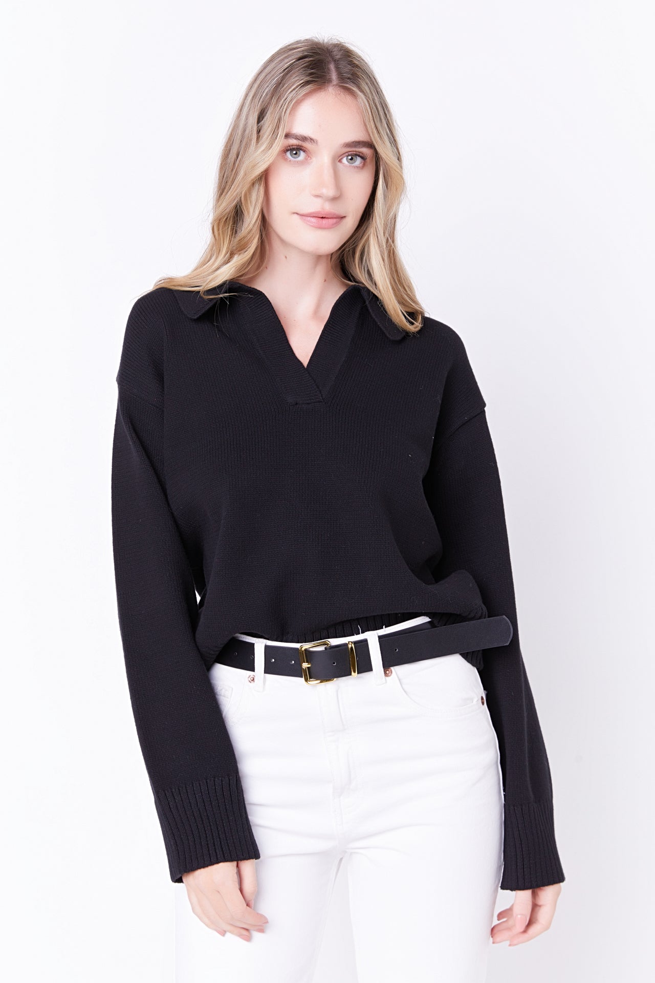 ENGLISH FACTORY - V-neckline with Collar Sweater - SWEATERS & KNITS available at Objectrare