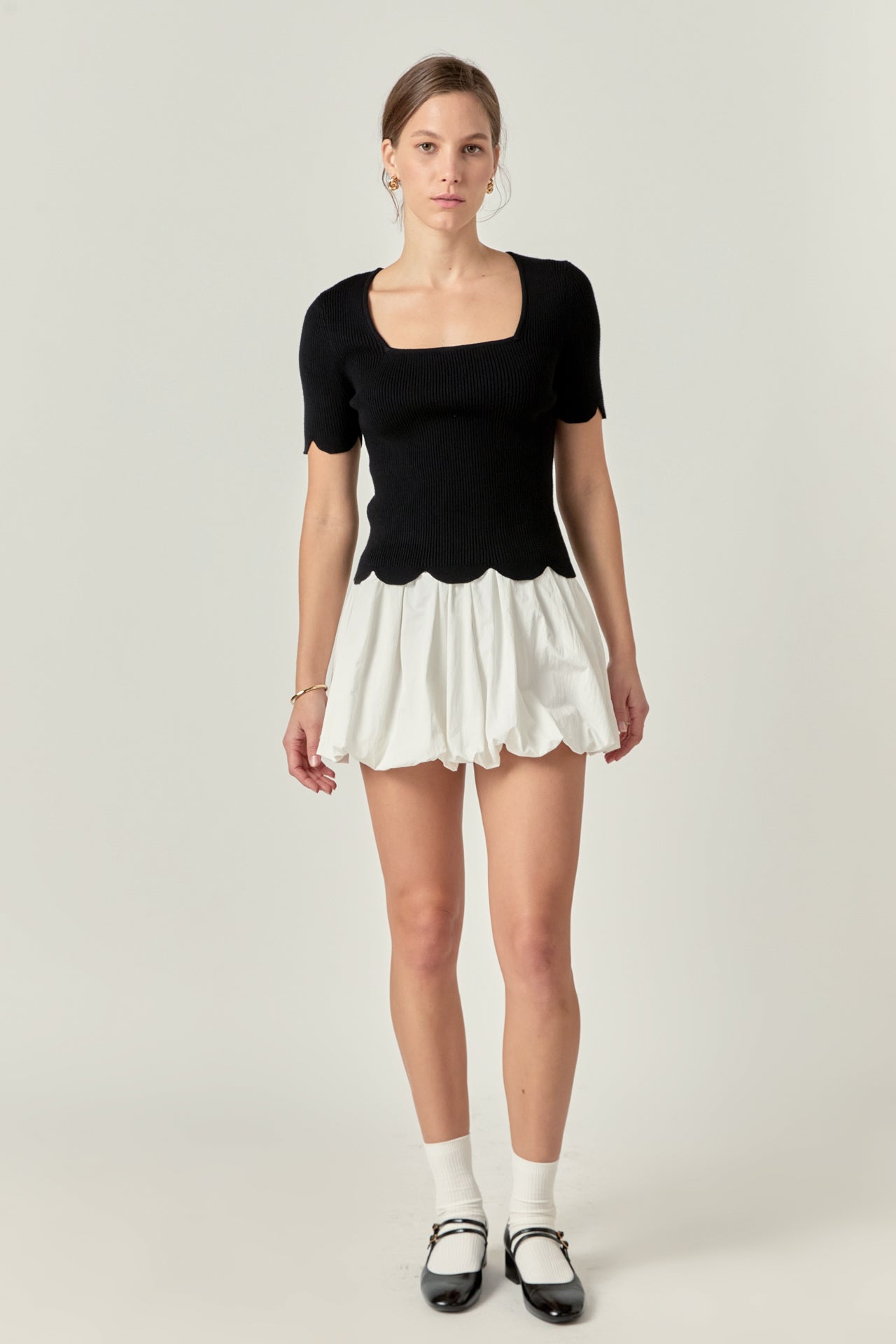ENGLISH FACTORY - Scallop Hem Square Neck Sweater - SWEATERS & KNITS available at Objectrare