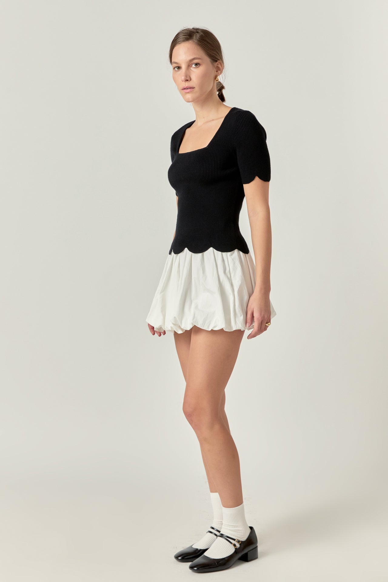 ENGLISH FACTORY - Scallop Hem Square Neck Sweater - SWEATERS & KNITS available at Objectrare