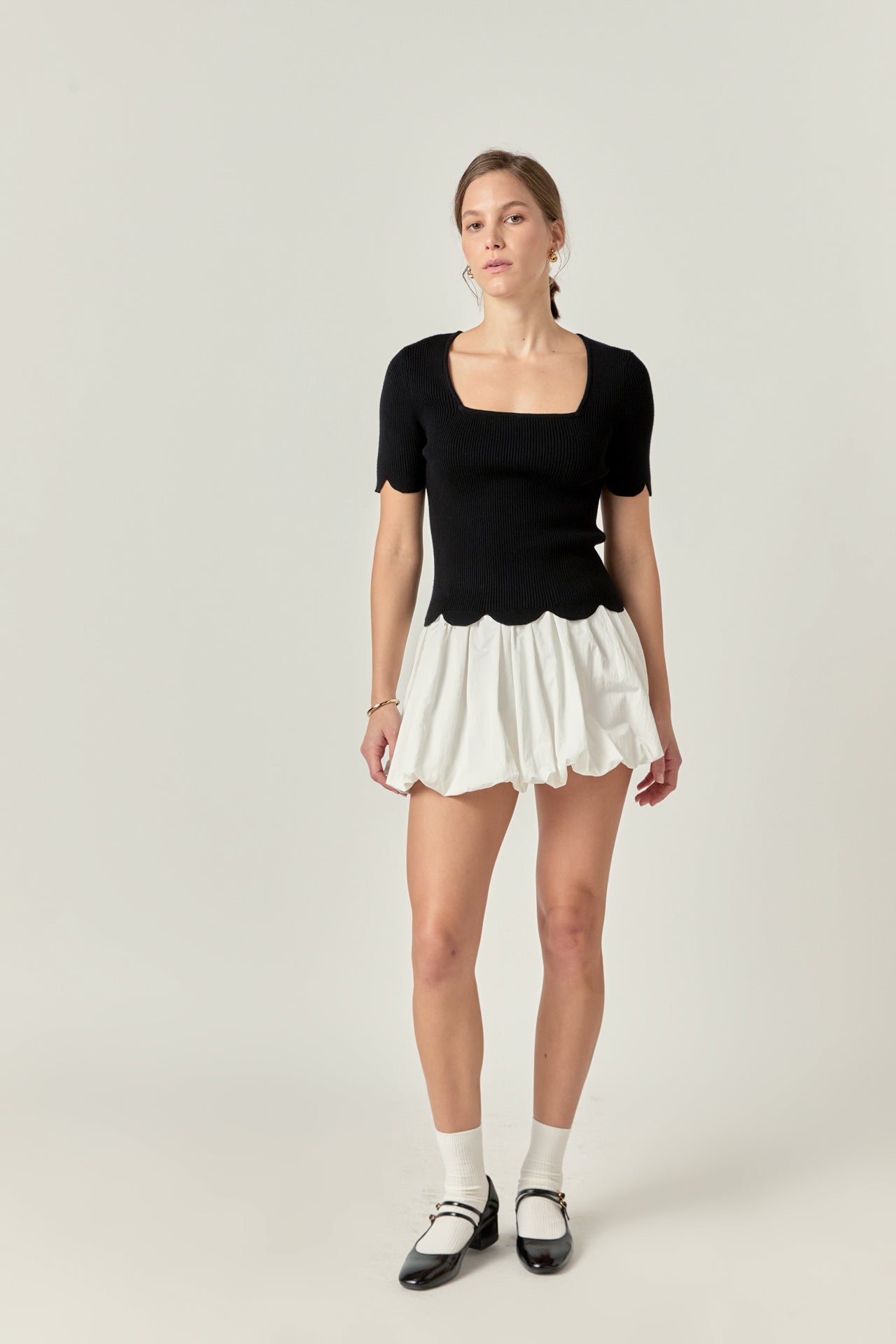 ENGLISH FACTORY - Scallop Hem Square Neck Sweater - SWEATERS & KNITS available at Objectrare