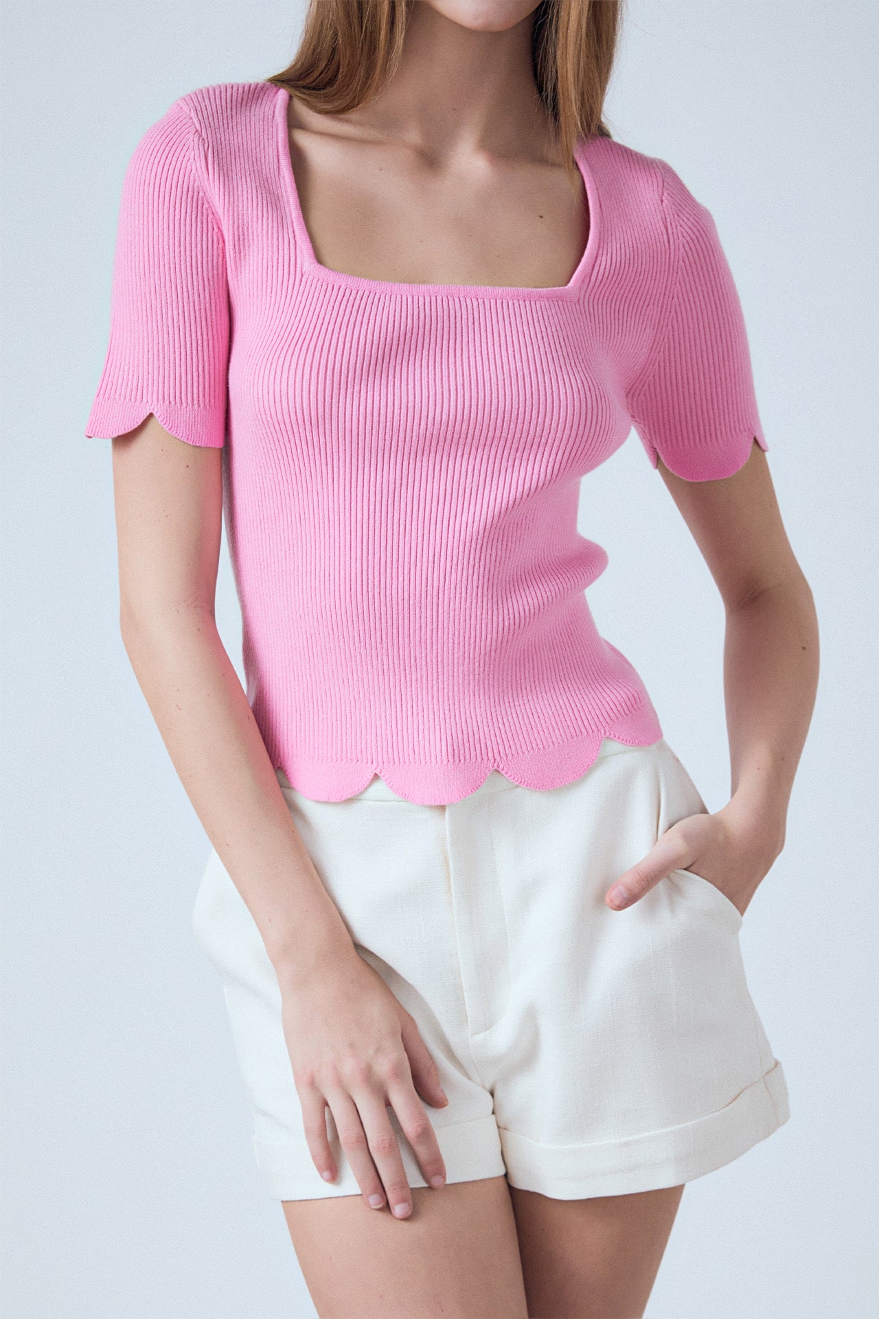 ENGLISH FACTORY - Scallop Hem Square Neck Sweater - SWEATERS & KNITS available at Objectrare
