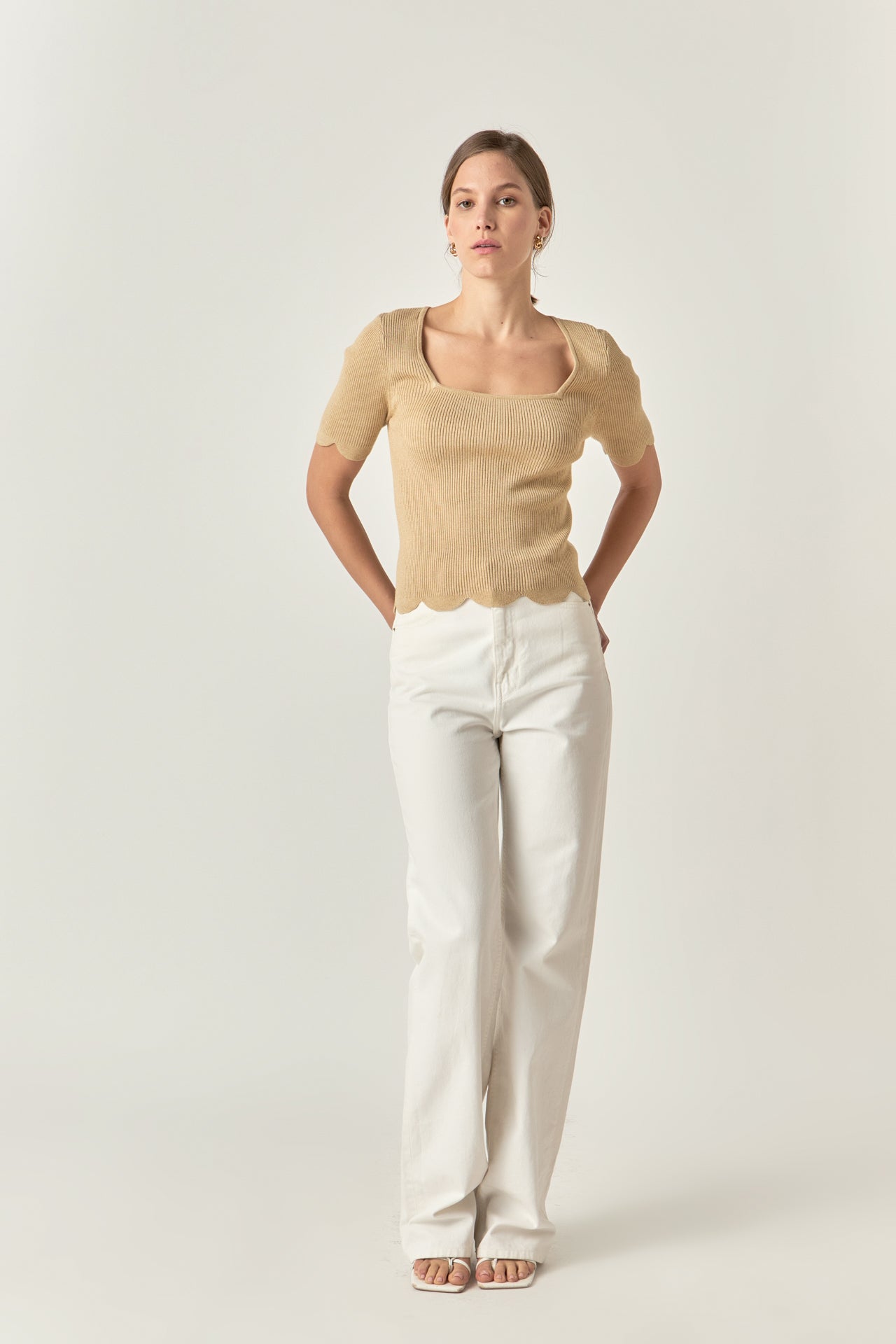 ENGLISH FACTORY - Scallop Hem Square Neck Sweater - SWEATERS & KNITS available at Objectrare