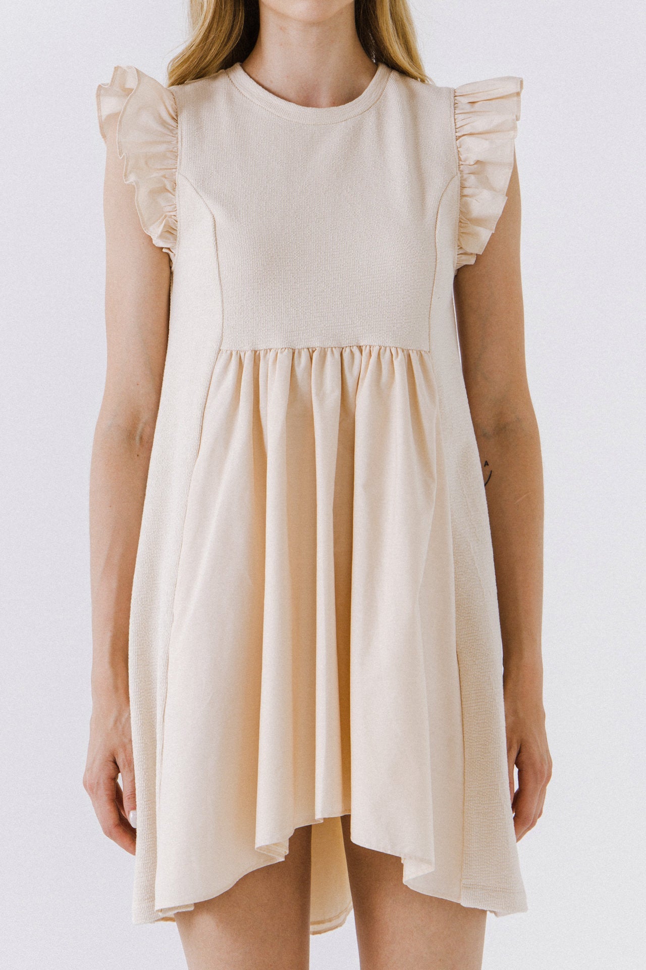 ENGLISH FACTORY - Mixed Media Ruffle Sleeve Mini Dress - DRESSES available at Objectrare