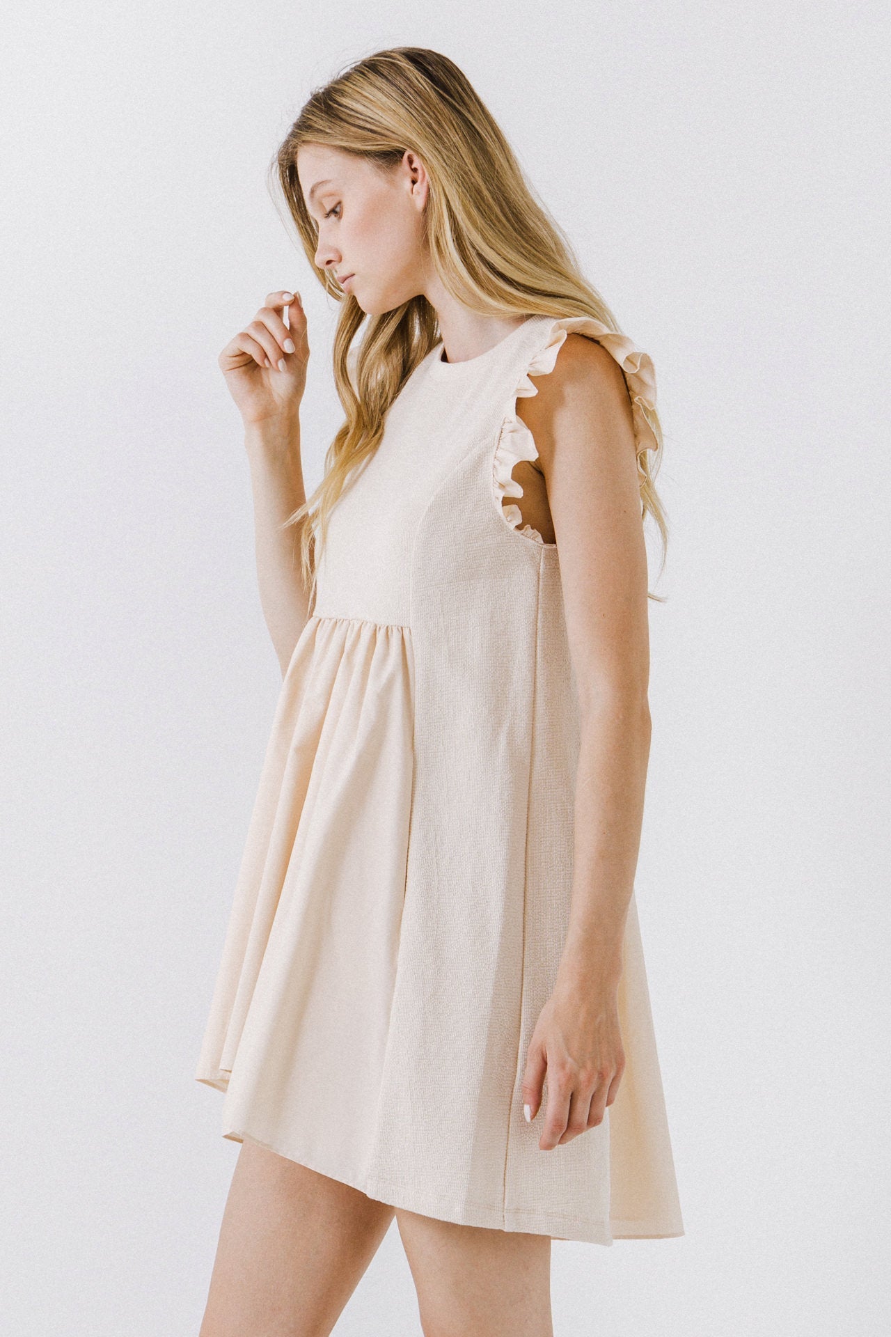 ENGLISH FACTORY - Mixed Media Ruffle Sleeve Mini Dress - DRESSES available at Objectrare