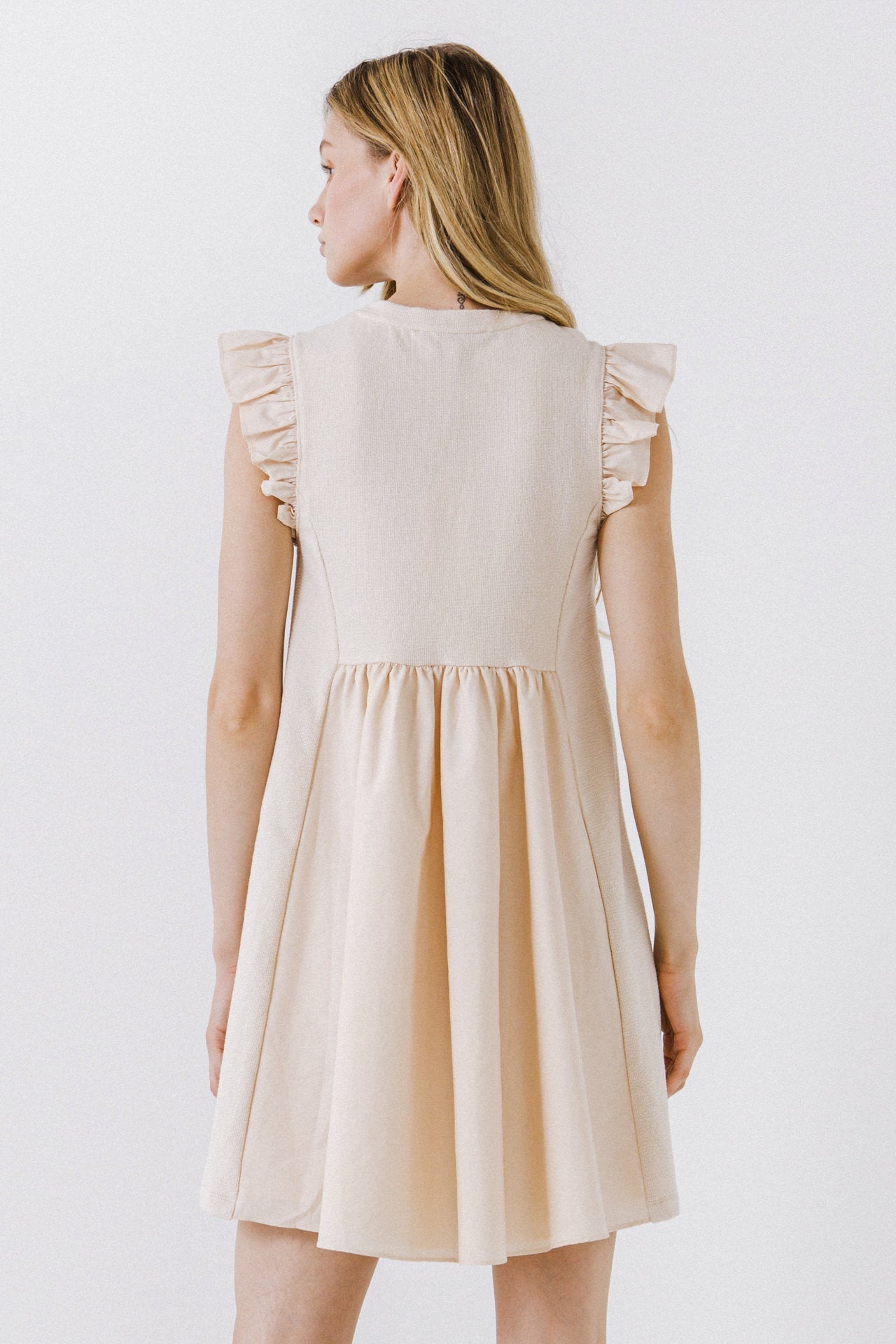 ENGLISH FACTORY - Mixed Media Ruffle Sleeve Mini Dress - DRESSES available at Objectrare