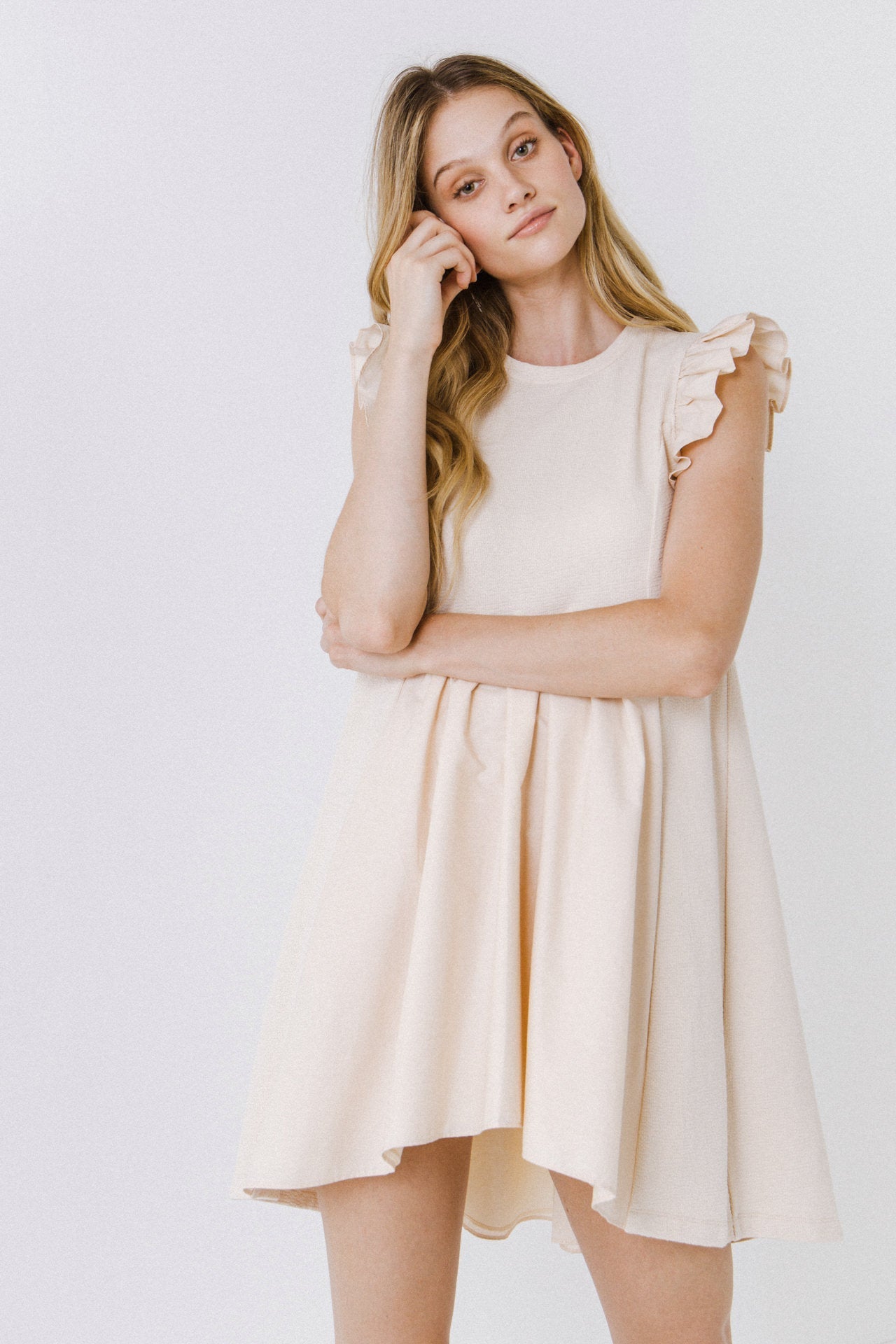 ENGLISH FACTORY - Mixed Media Ruffle Sleeve Mini Dress - DRESSES available at Objectrare
