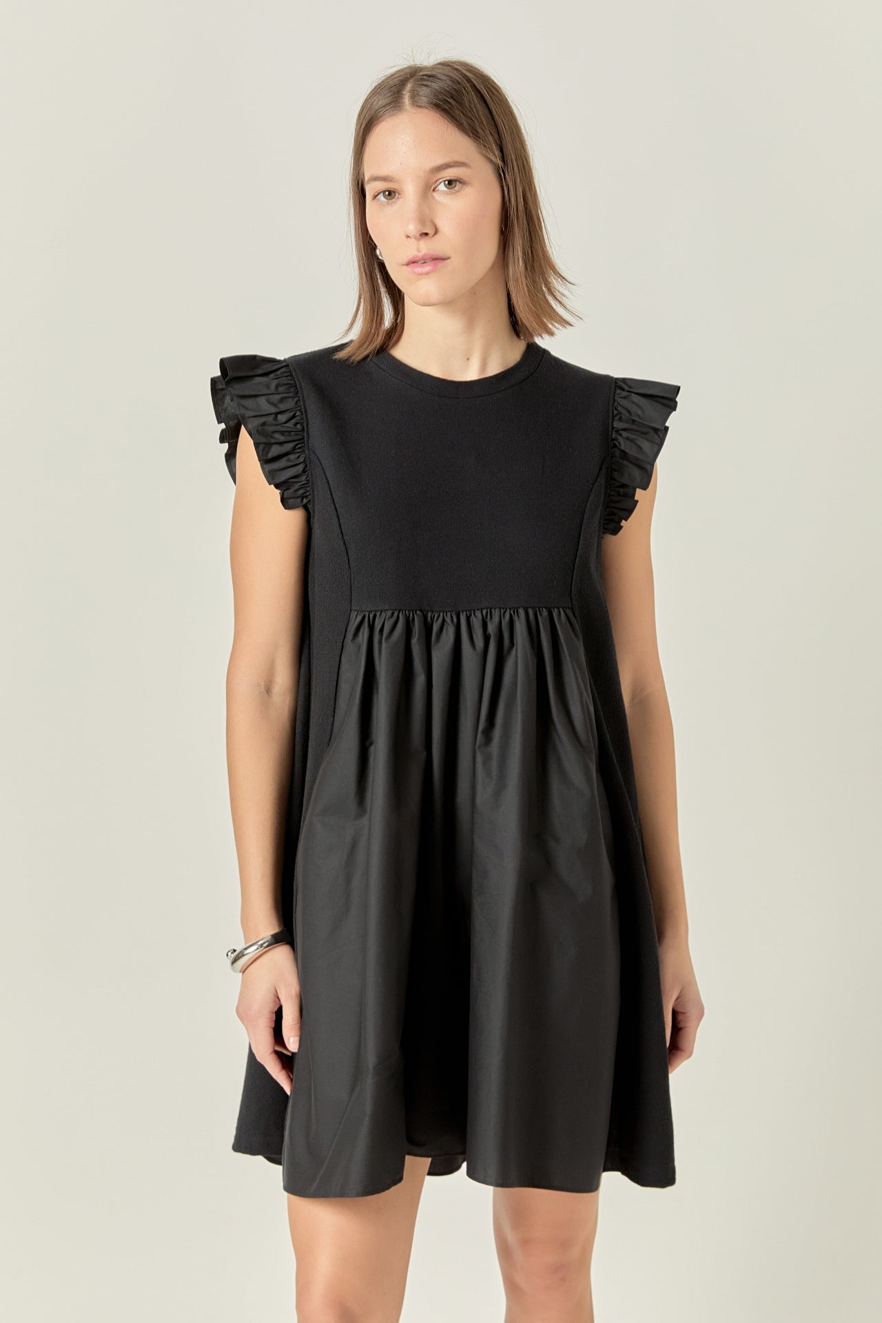 ENGLISH FACTORY - Mixed Media Ruffle Sleeve Mini Dress - DRESSES available at Objectrare