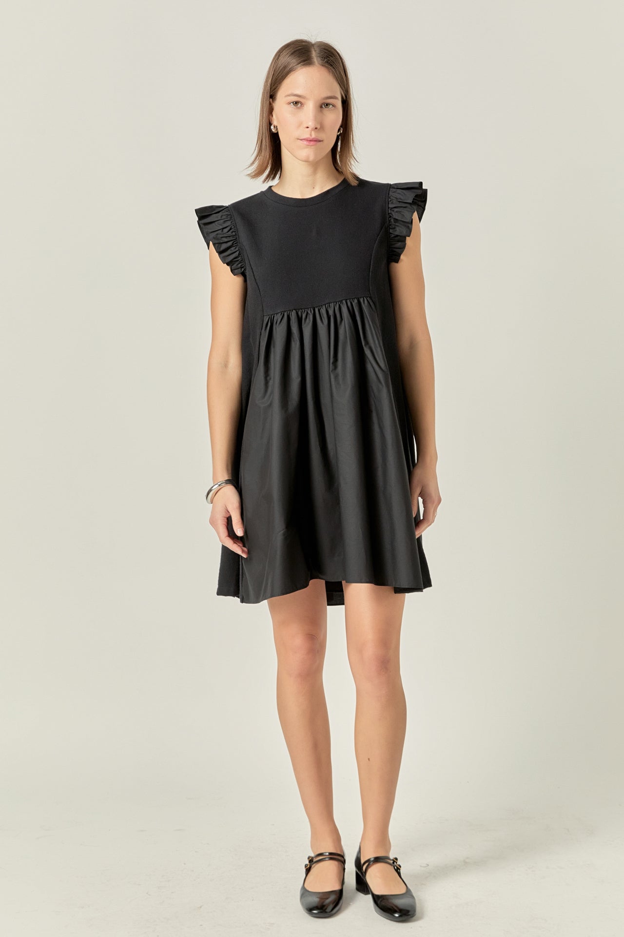 ENGLISH FACTORY - Mixed Media Ruffle Sleeve Mini Dress - DRESSES available at Objectrare