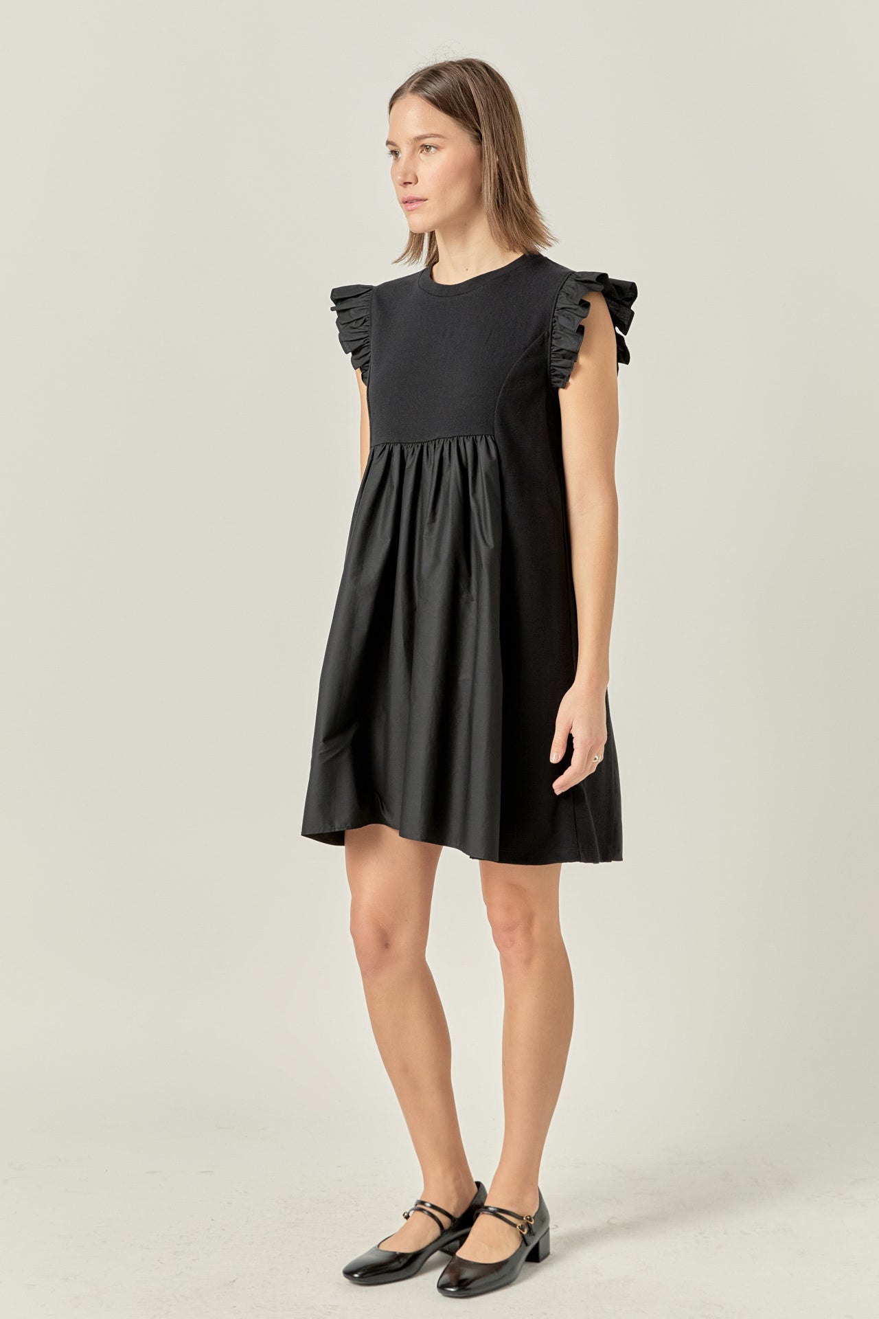 ENGLISH FACTORY - Mixed Media Ruffle Sleeve Mini Dress - DRESSES available at Objectrare