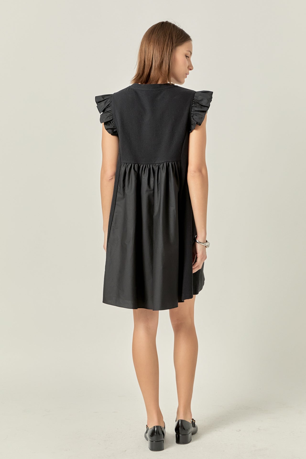 ENGLISH FACTORY - Mixed Media Ruffle Sleeve Mini Dress - DRESSES available at Objectrare