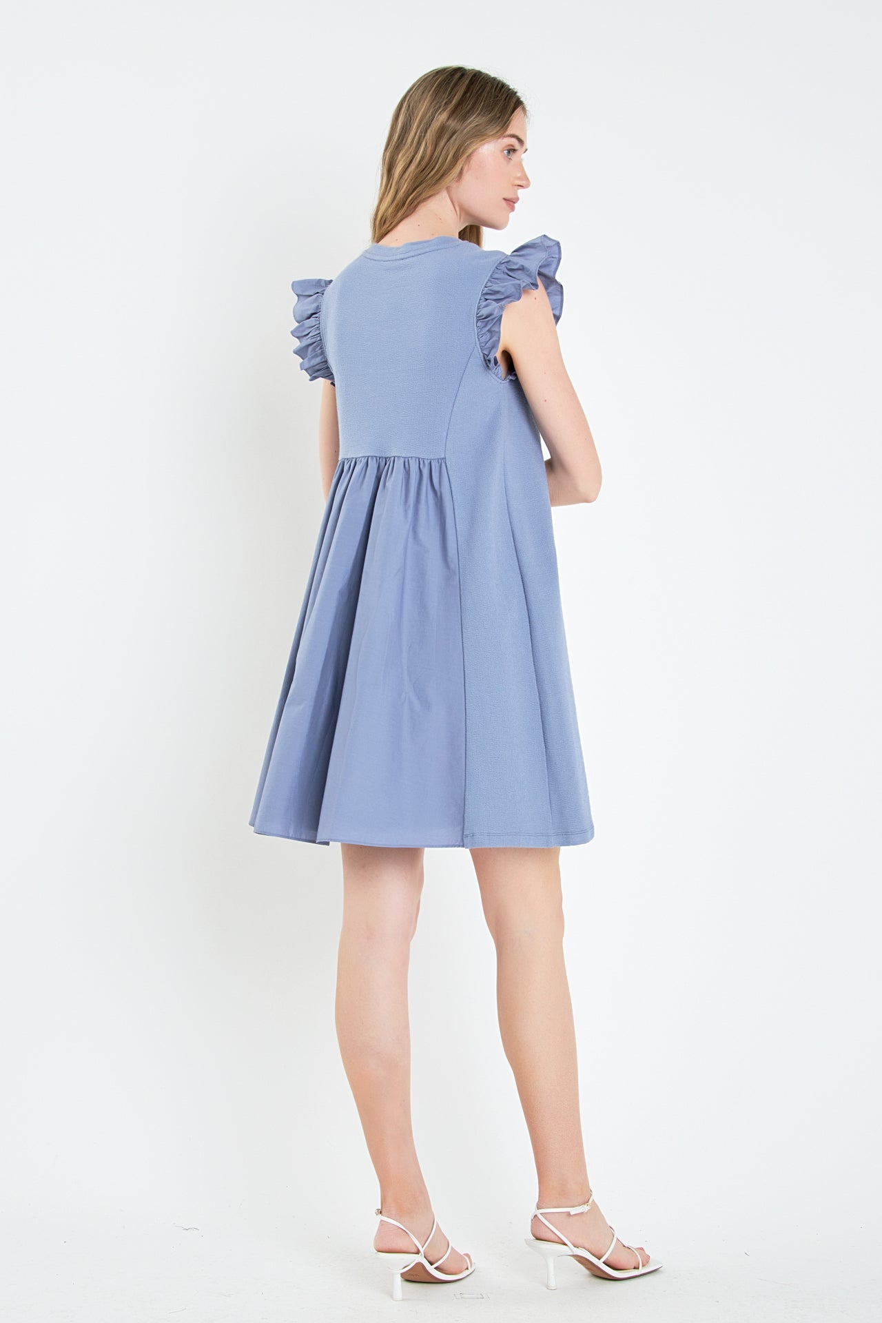 Mixed Media Ruffle Sleeve Mini Dress