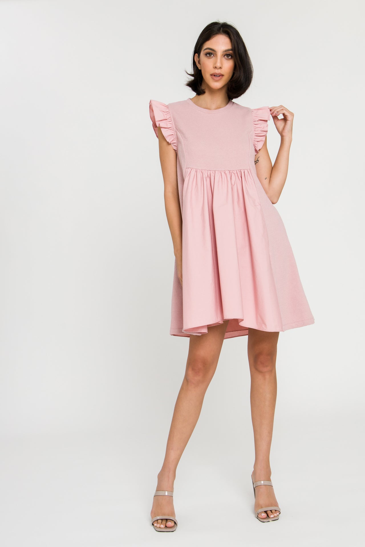 ENGLISH FACTORY - Mixed Media Ruffle Sleeve Mini Dress - DRESSES available at Objectrare