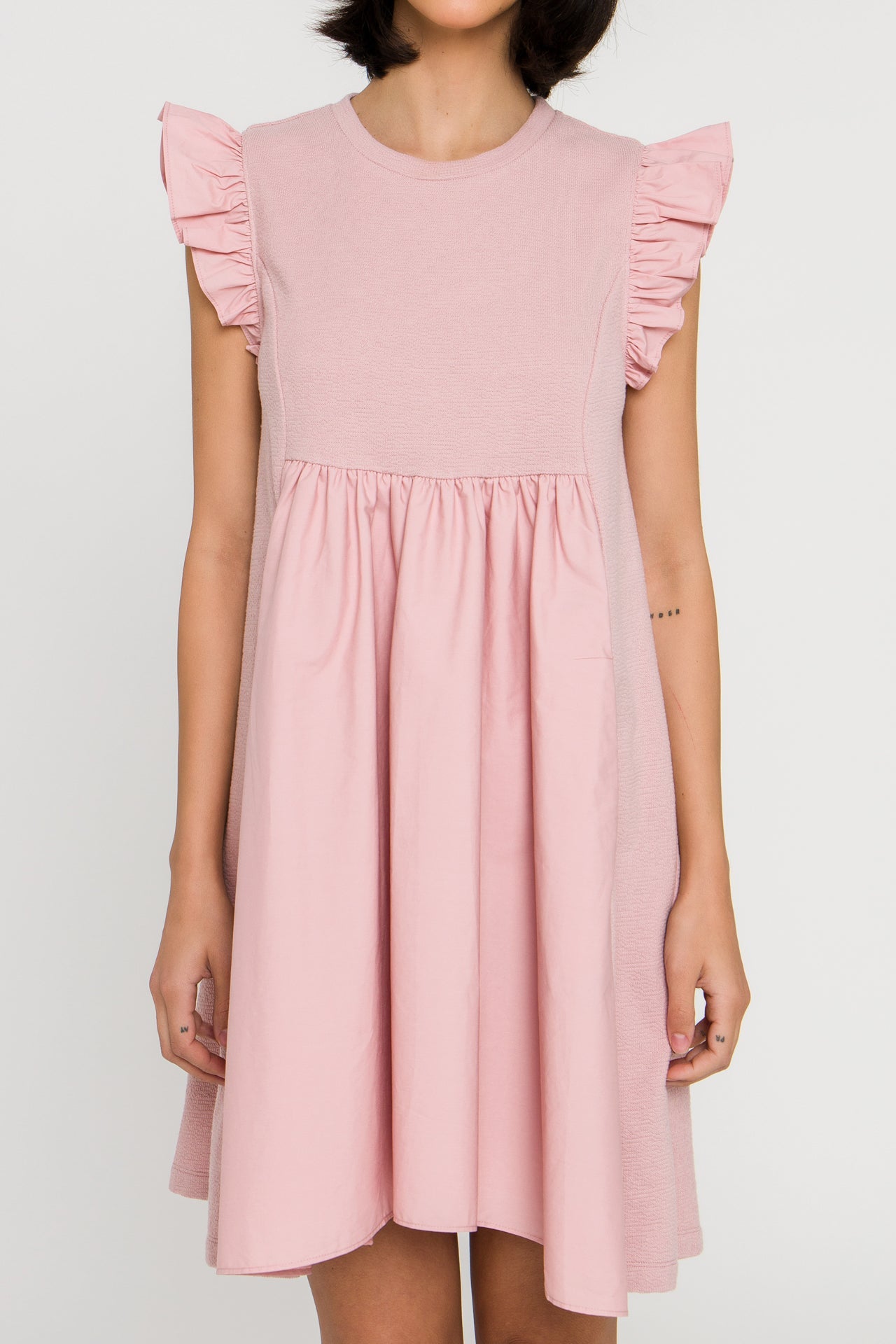 ENGLISH FACTORY - Mixed Media Ruffle Sleeve Mini Dress - DRESSES available at Objectrare