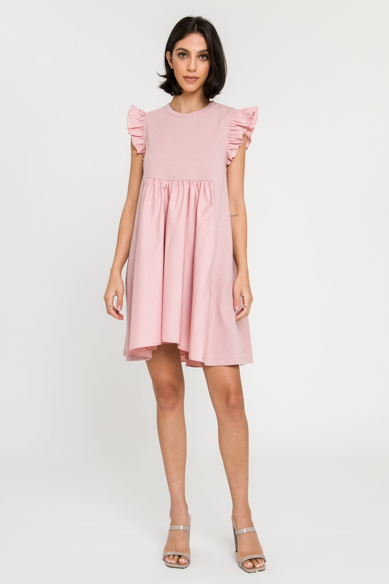 ENGLISH FACTORY - Mixed Media Ruffle Sleeve Mini Dress - DRESSES available at Objectrare