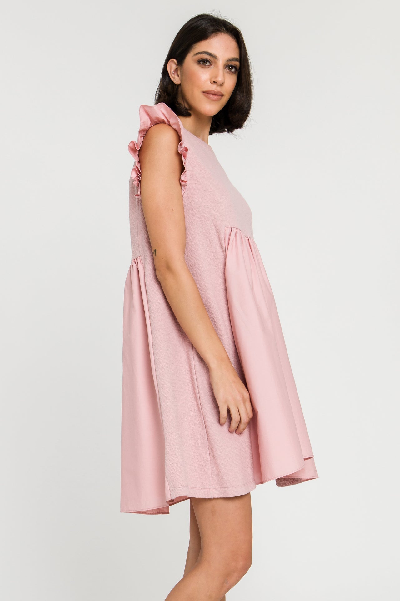 ENGLISH FACTORY - Mixed Media Ruffle Sleeve Mini Dress - DRESSES available at Objectrare