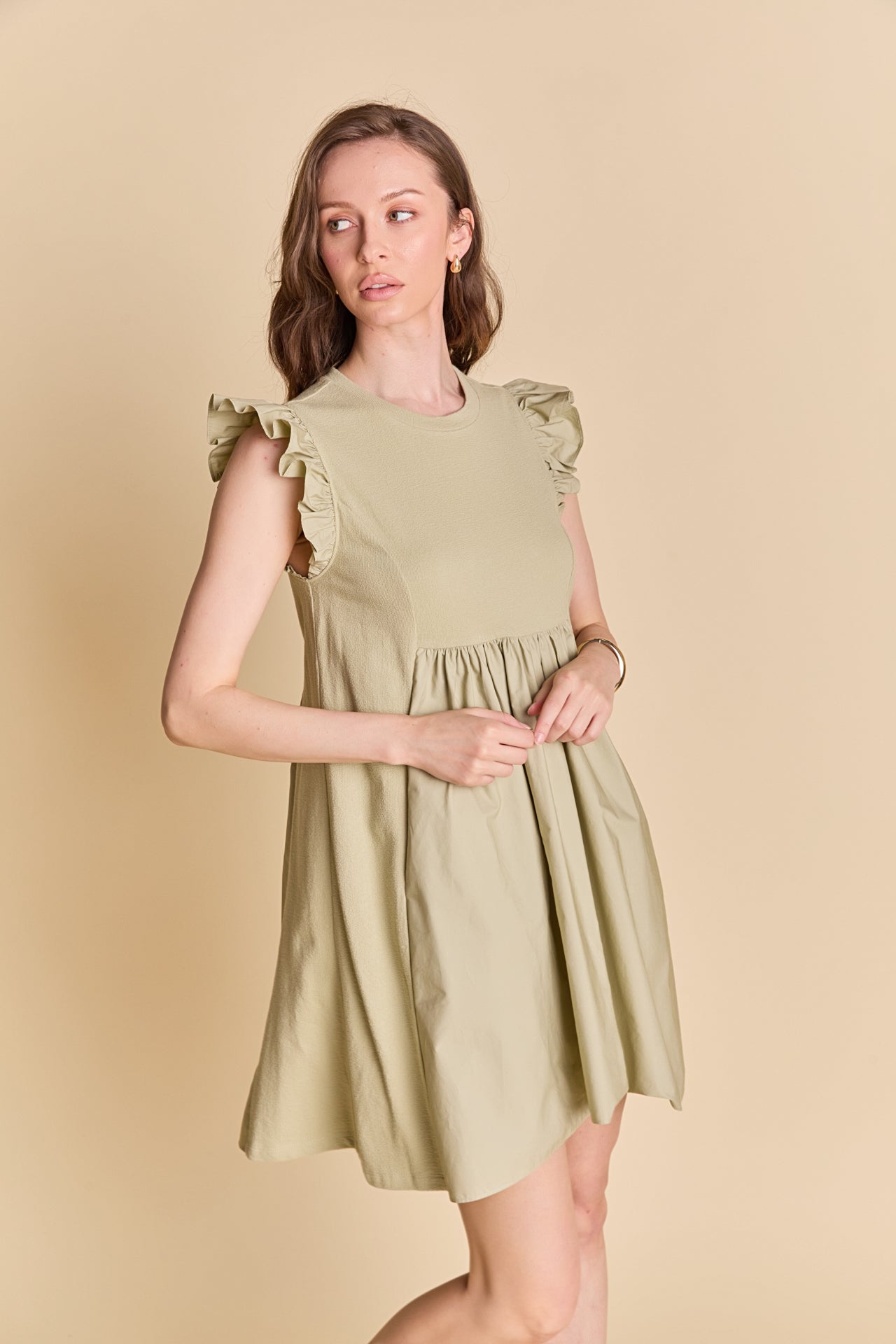 ENGLISH FACTORY - Mixed Media Ruffle Sleeve Mini Dress - DRESSES available at Objectrare