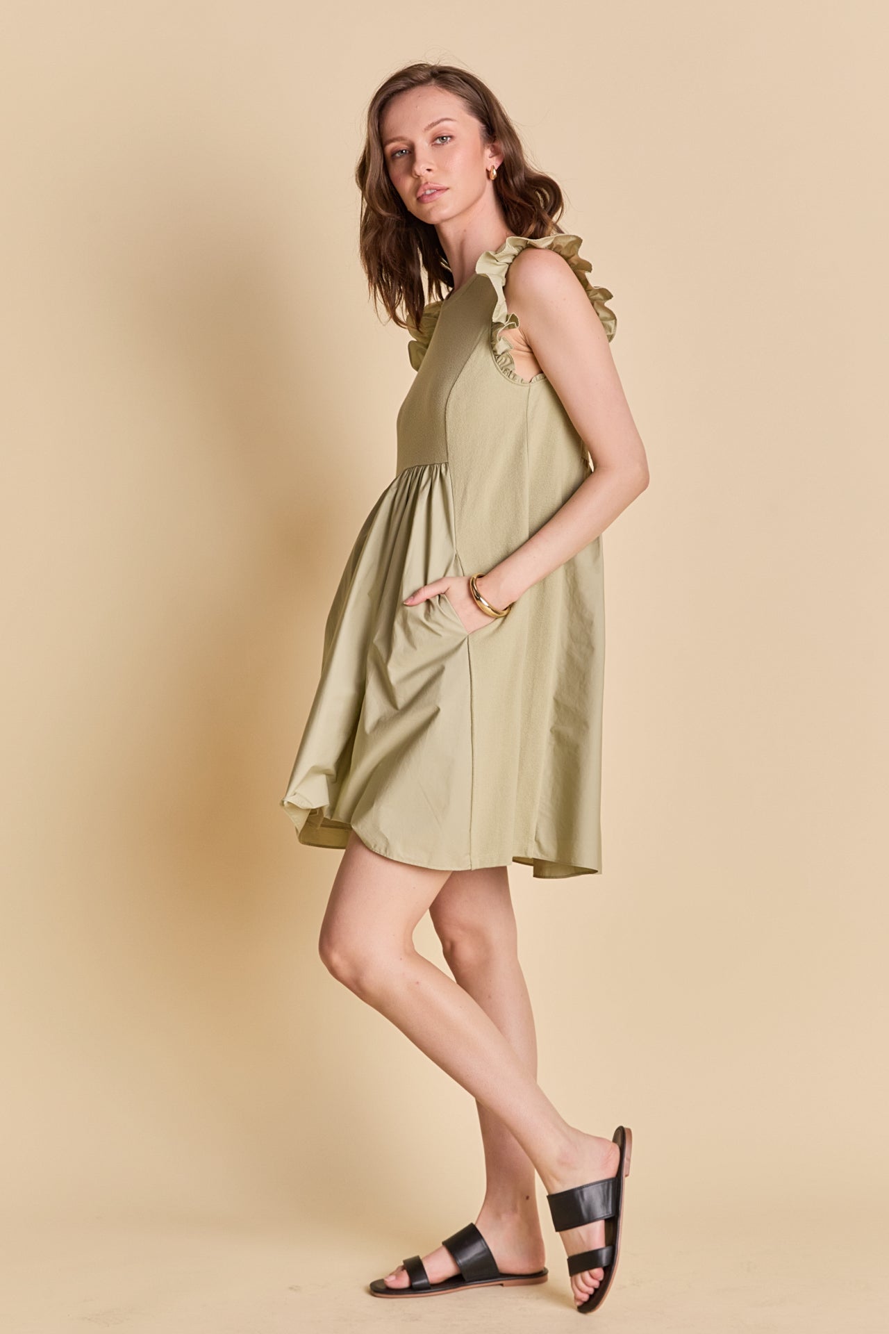 ENGLISH FACTORY - Mixed Media Ruffle Sleeve Mini Dress - DRESSES available at Objectrare