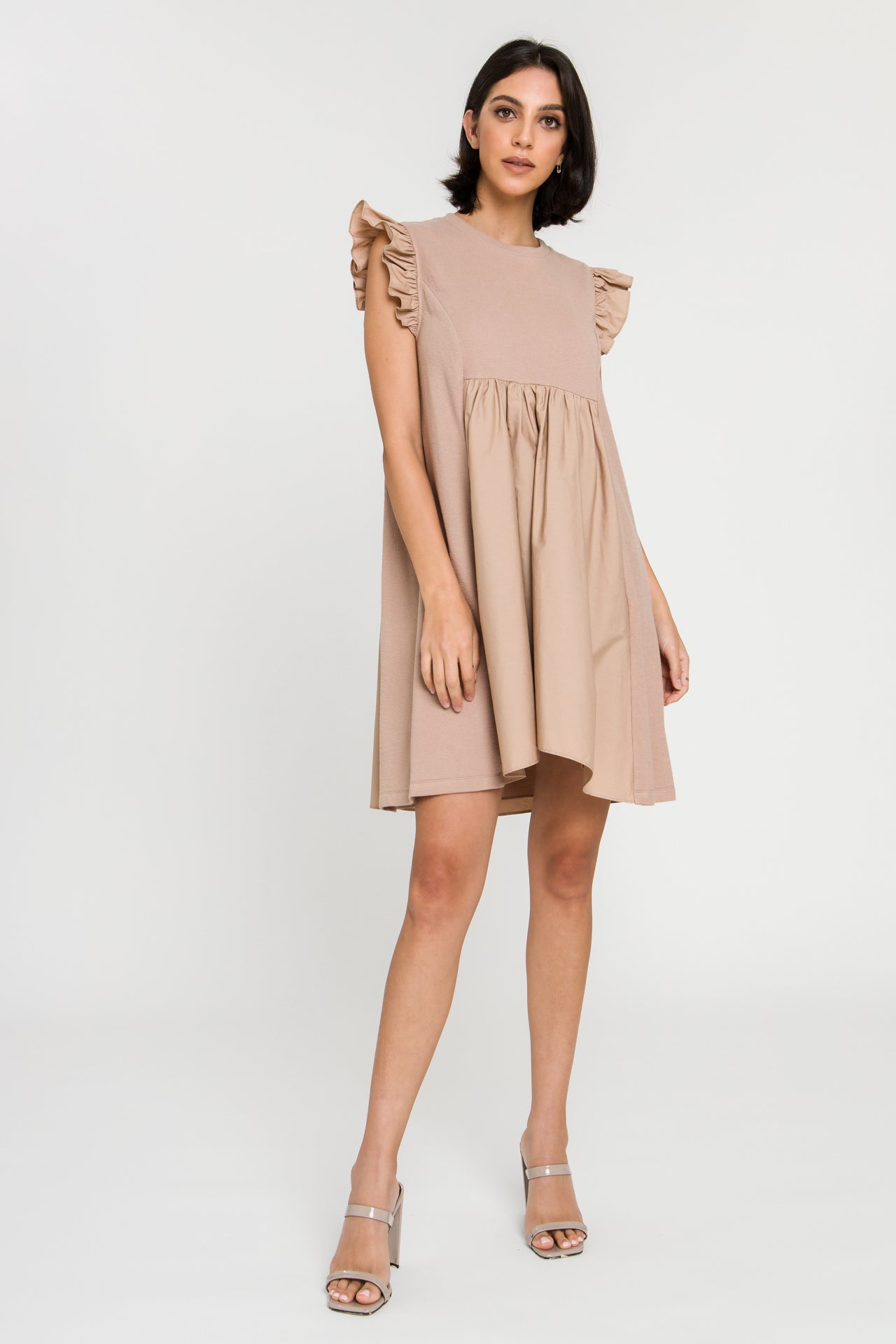 Mixed Media Ruffle Sleeve Mini Dress