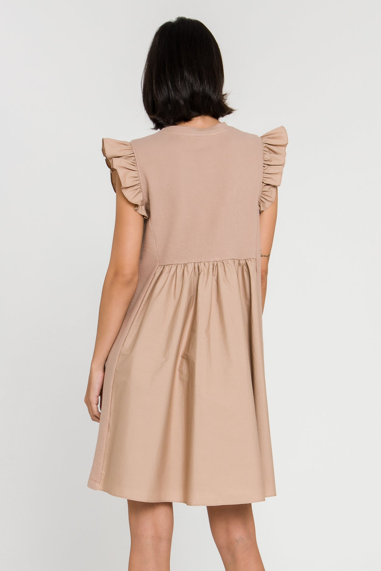 Mixed Media Ruffle Sleeve Mini Dress