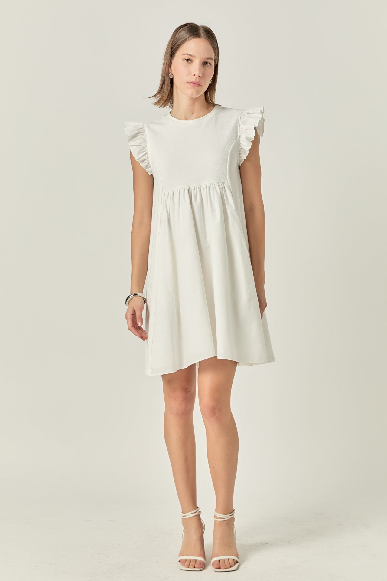 ENGLISH FACTORY - Mixed Media Ruffle Sleeve Mini Dress - DRESSES available at Objectrare