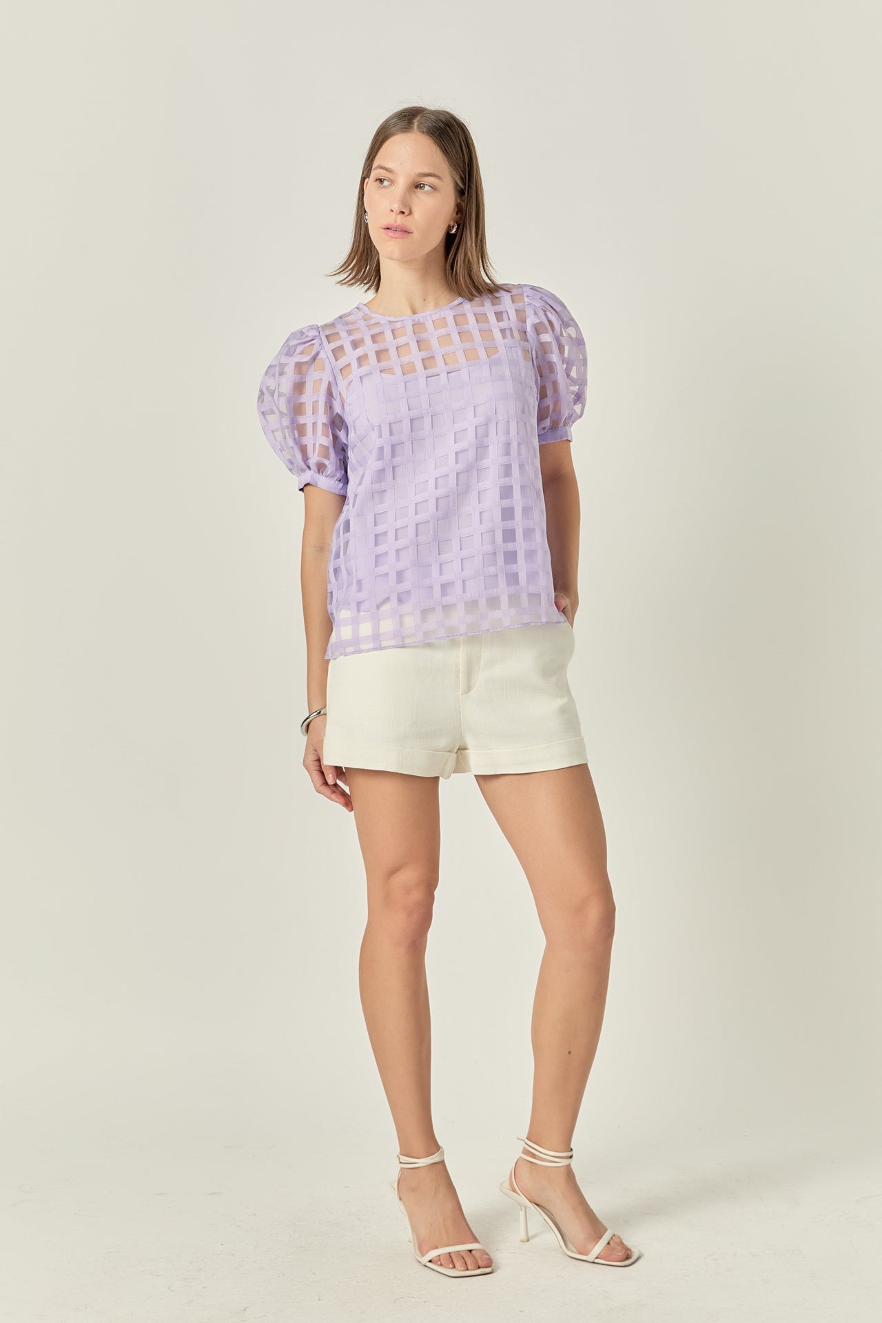 ENGLISH FACTORY - Plaid Sheer Puff Sleeve Top - TOPS available at Objectrare