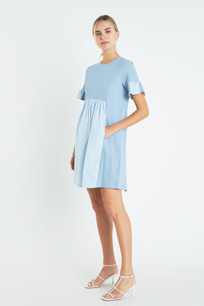 ENGLISH FACTORY - Knit Stripe Woven Mixed Dress - DRESSES available at Objectrare