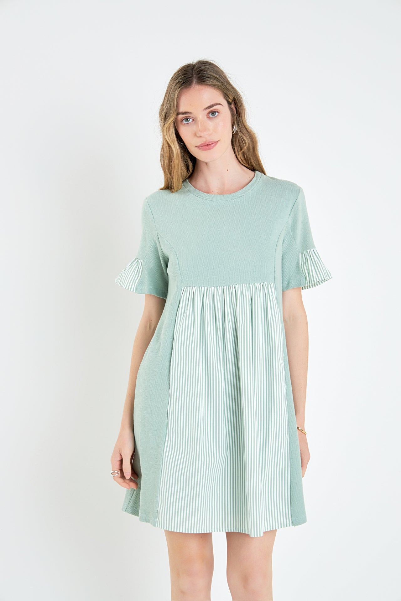 ENGLISH FACTORY - Knit Stripe Woven Mixed Dress - DRESSES available at Objectrare