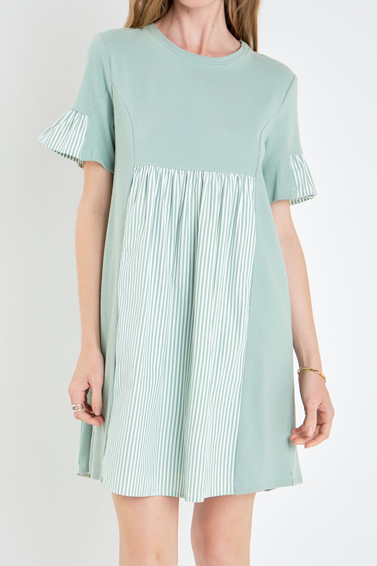 ENGLISH FACTORY - Knit Stripe Woven Mixed Dress - DRESSES available at Objectrare