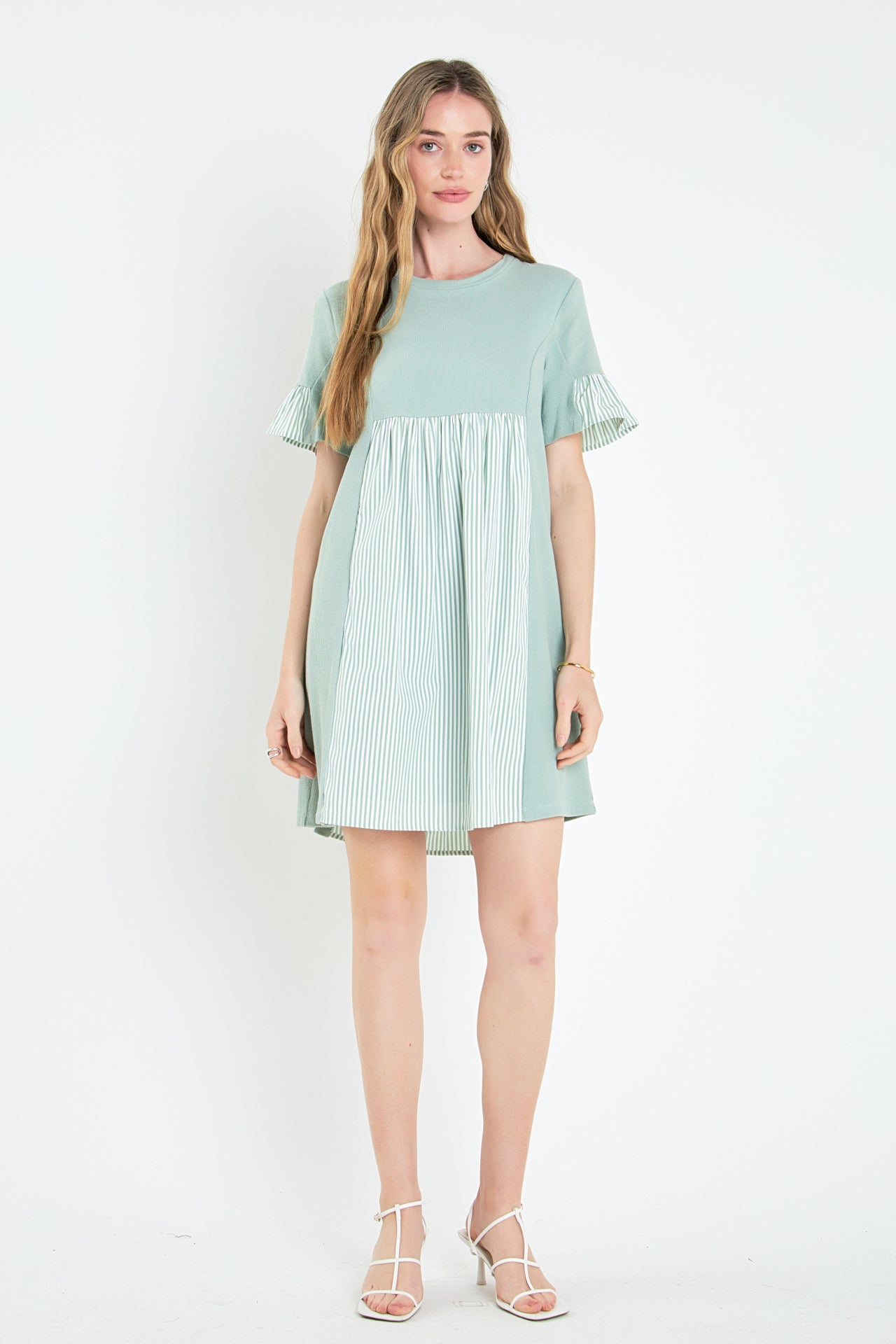ENGLISH FACTORY - Knit Stripe Woven Mixed Dress - DRESSES available at Objectrare